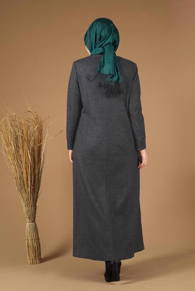 Vêtements hijab BRUN MANTEAU CACHE ZIPPÉ 9588 - ALVİNA