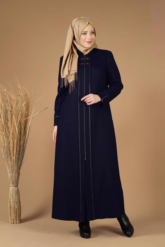Vêtements hijab BLEU MARINE MANTEAU CACHE ZIPPÉ 9588 - ALVİNA