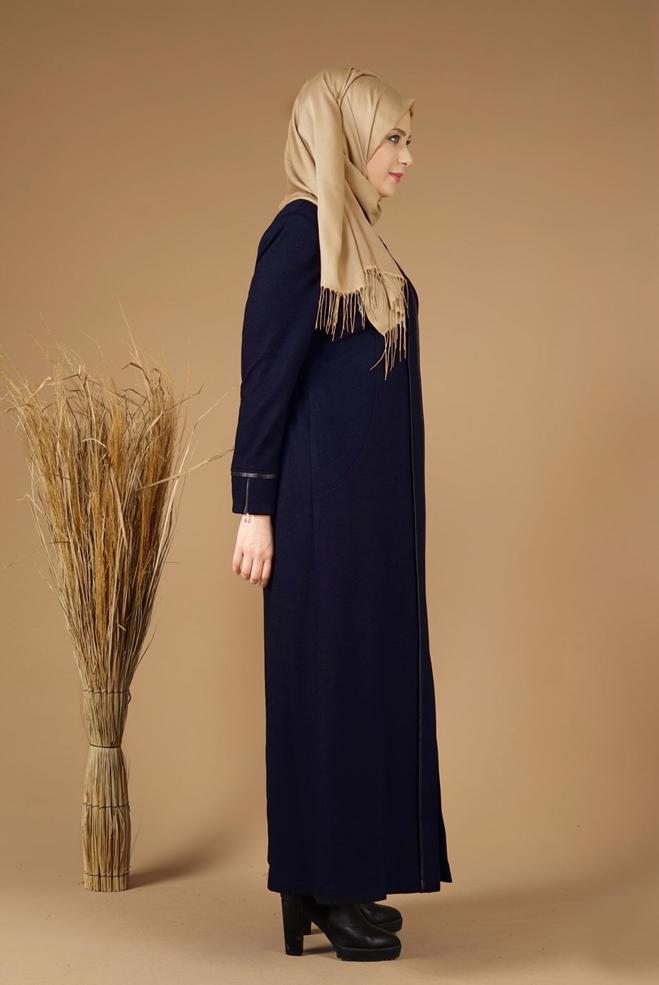 Vêtements hijab BLEU MARINE MANTEAU CACHE ZIPPÉ 9588 - ALVİNA