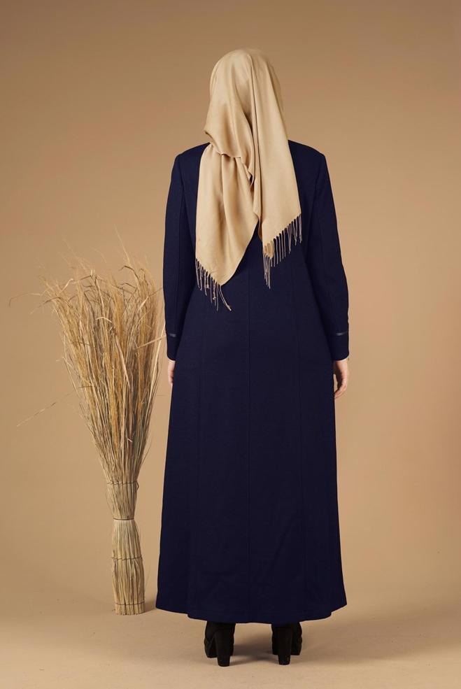 Vêtements hijab BLEU MARINE MANTEAU CACHE ZIPPÉ 9588 - ALVİNA