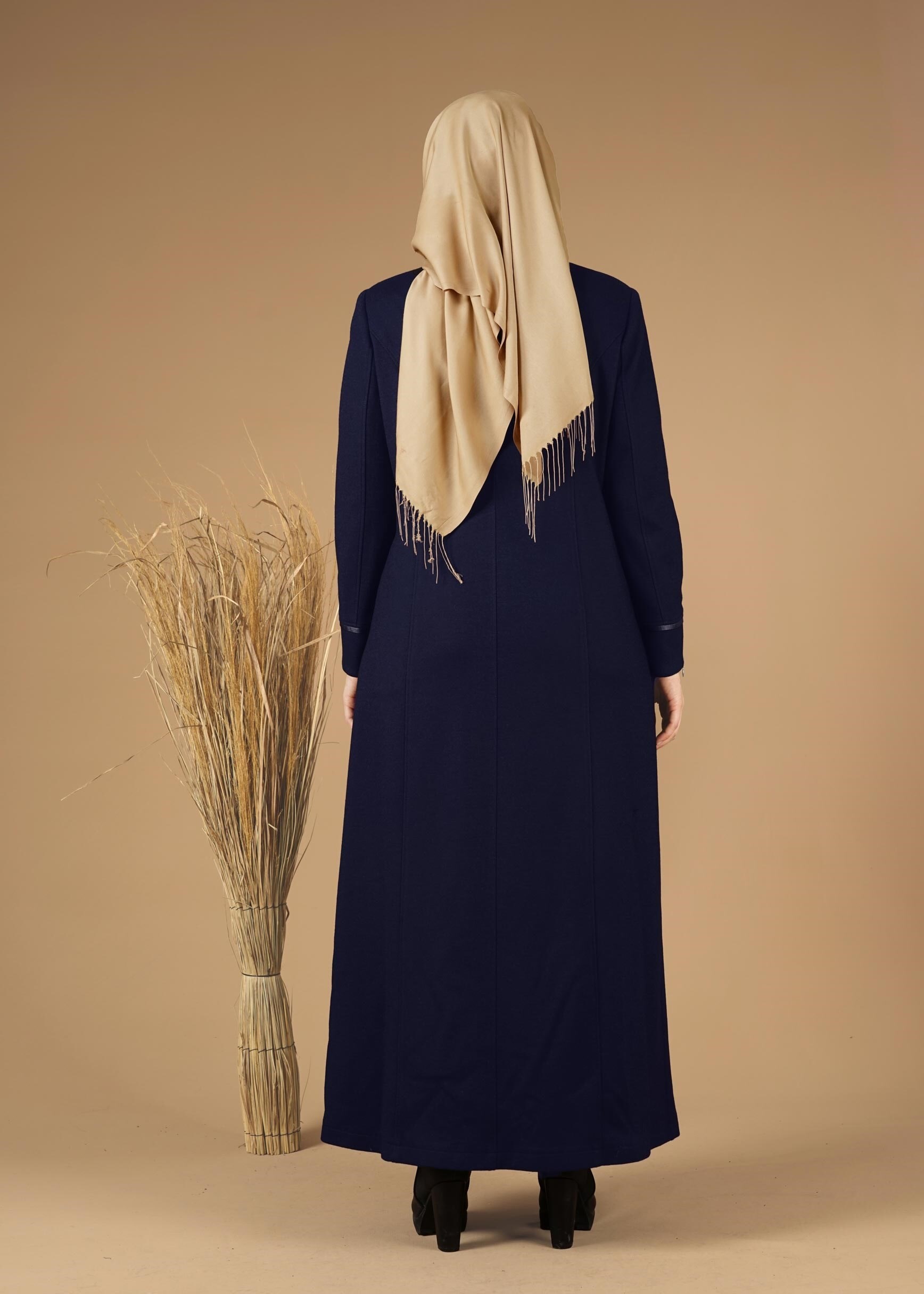 Tesettür giyim LACİVERT FERMUARLI KAŞE MANTO 9588