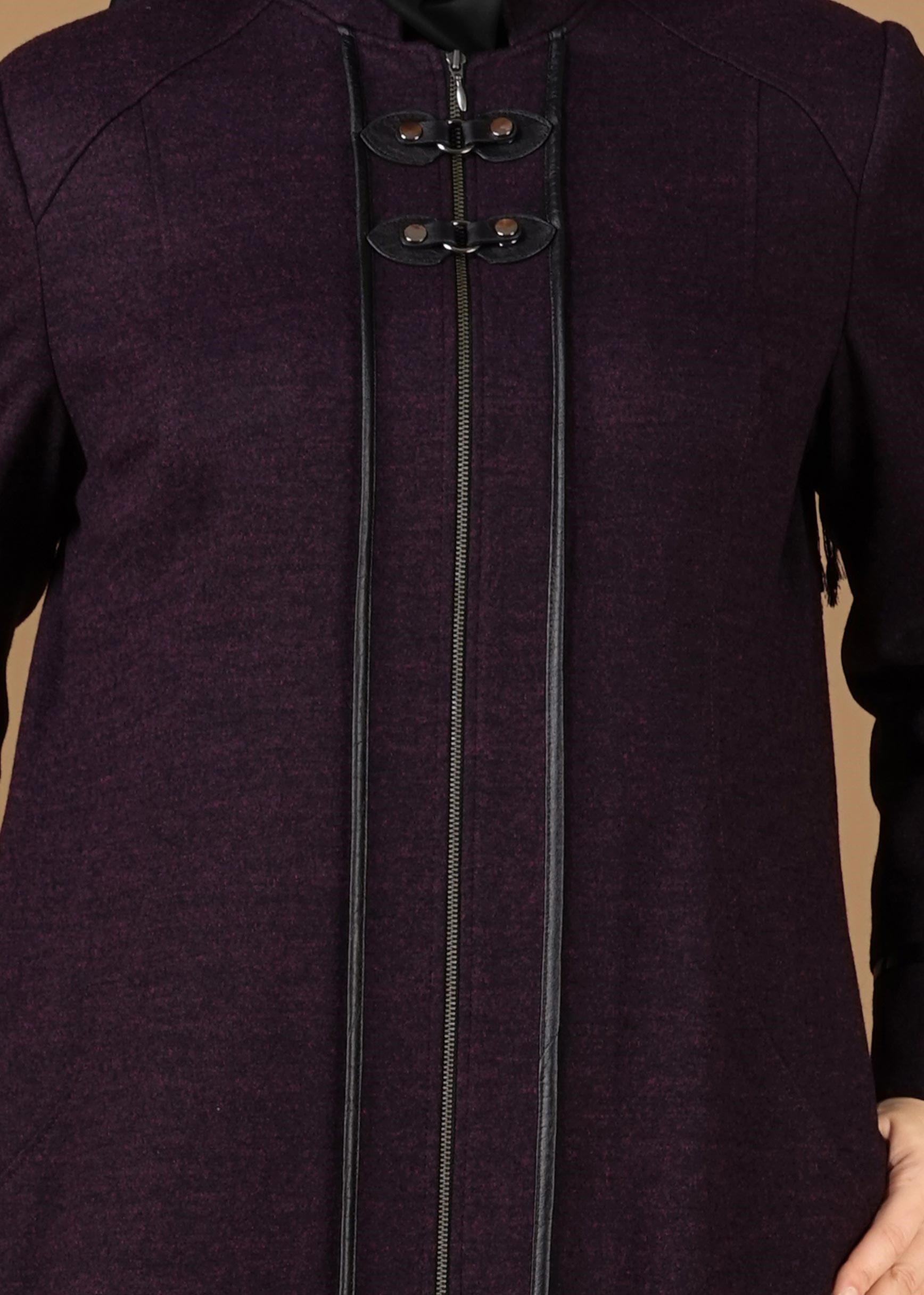 Tesettür giyim MÜRDÜM FERMUARLI KAŞE MANTO 9588