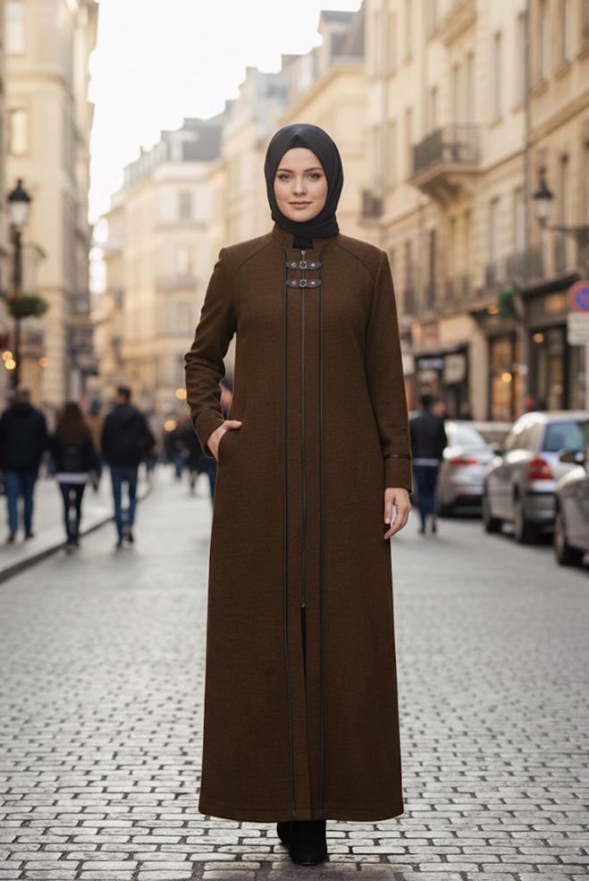 Hijab clothing BROWN ZIPPED CACHE COAT 9588  - ALVİNA