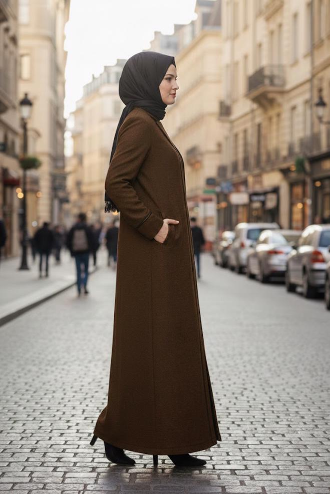 Hijab clothing BROWN ZIPPED CACHE COAT 9588  - ALVİNA