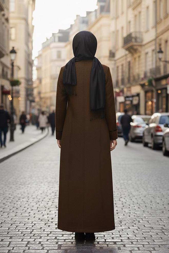 Hijab clothing BROWN ZIPPED CACHE COAT 9588  - ALVİNA