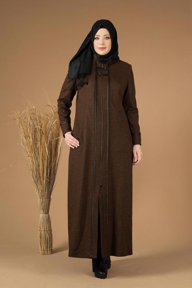 Hijab clothing BROWN ZIPPED WALKER COAT 9588  - ALVİNA
