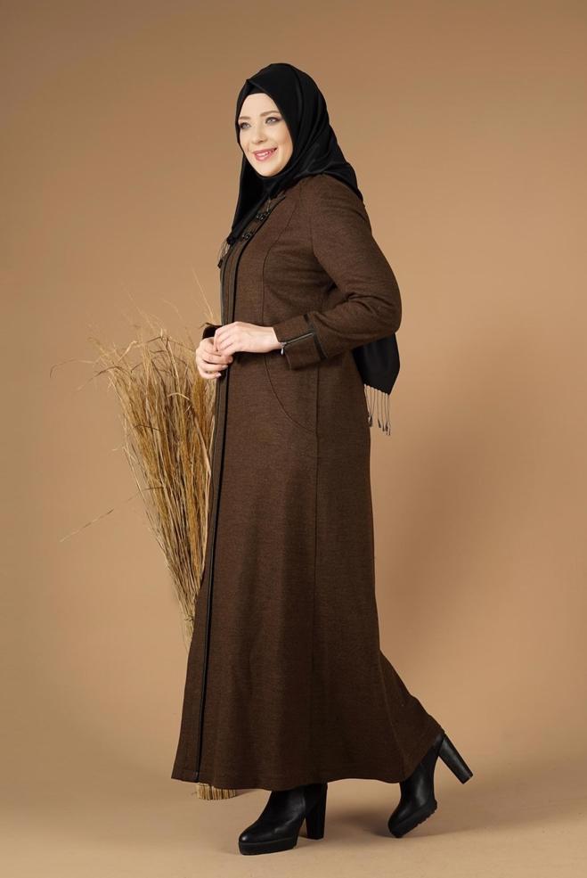 Hijab clothing BROWN ZIPPED WALKER COAT 9588  - ALVİNA