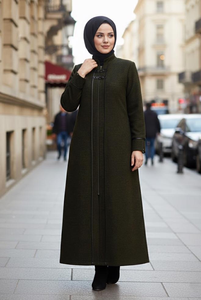 Hijab clothing GREEN ZIPPED CACHE COAT 9588  - ALVİNA