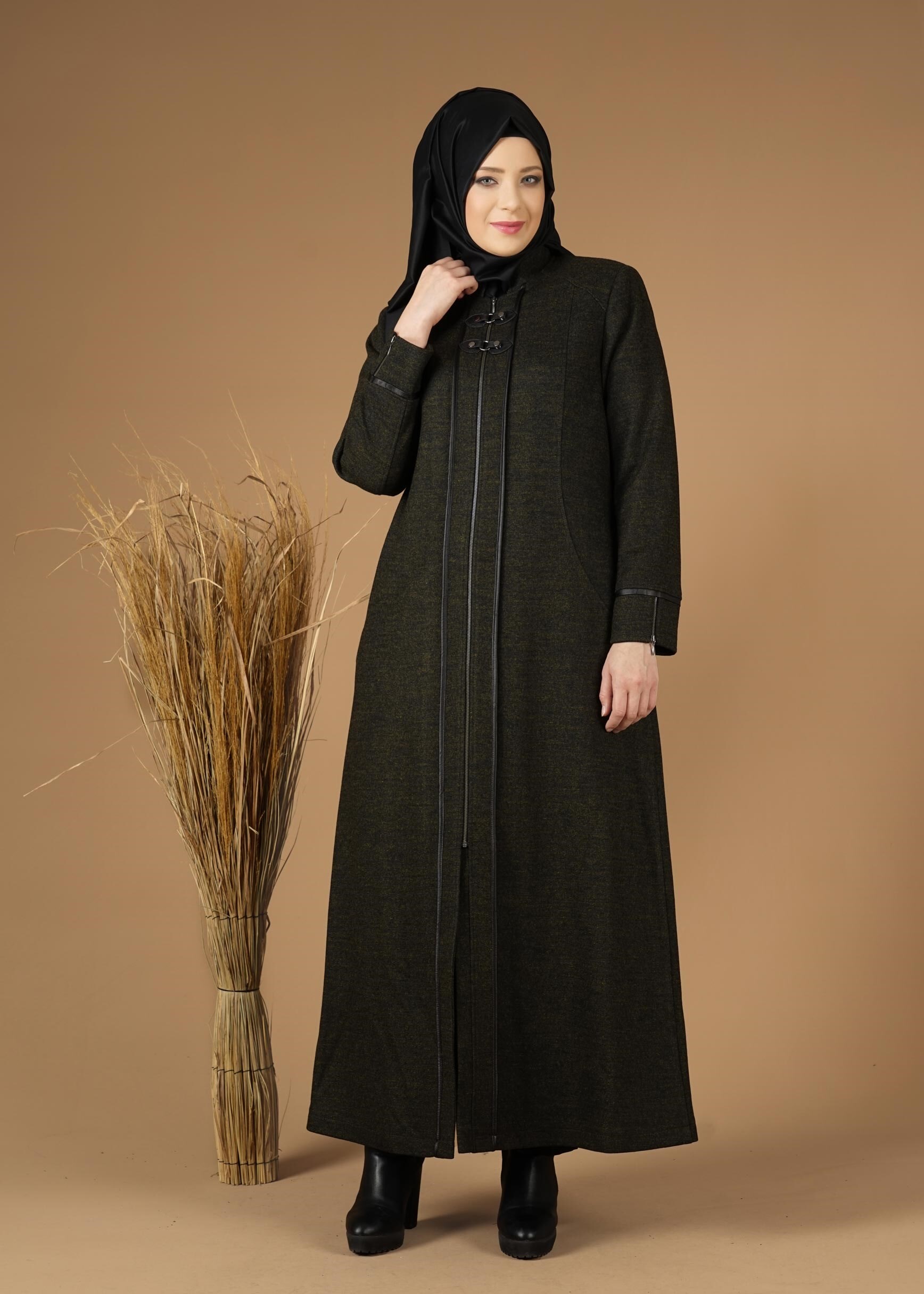 Vêtements hijab VERT MANTEAU EN LAINE ZIPPÉ 9588 