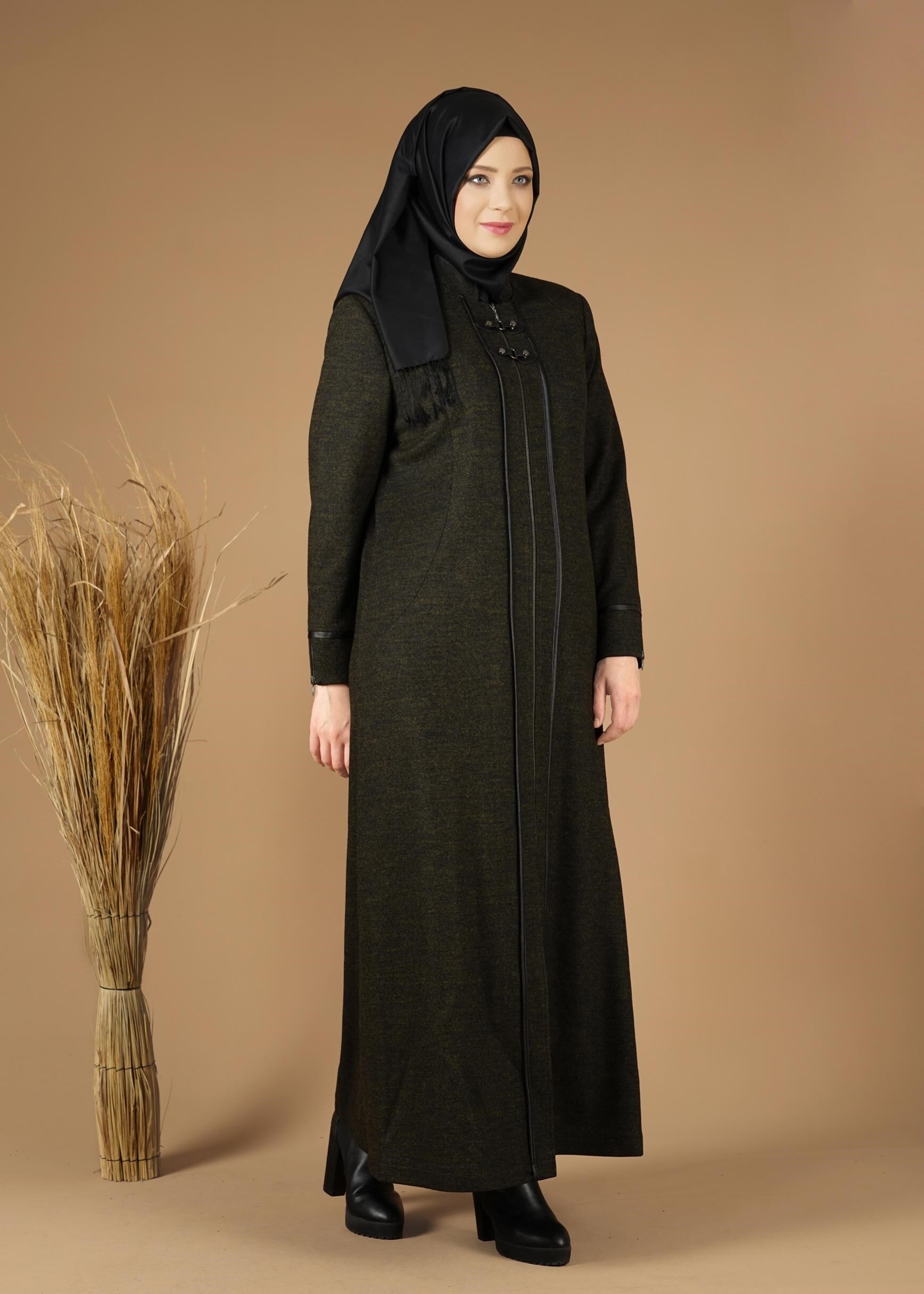 Vêtements hijab VERT MANTEAU EN LAINE ZIPPÉ 9588 