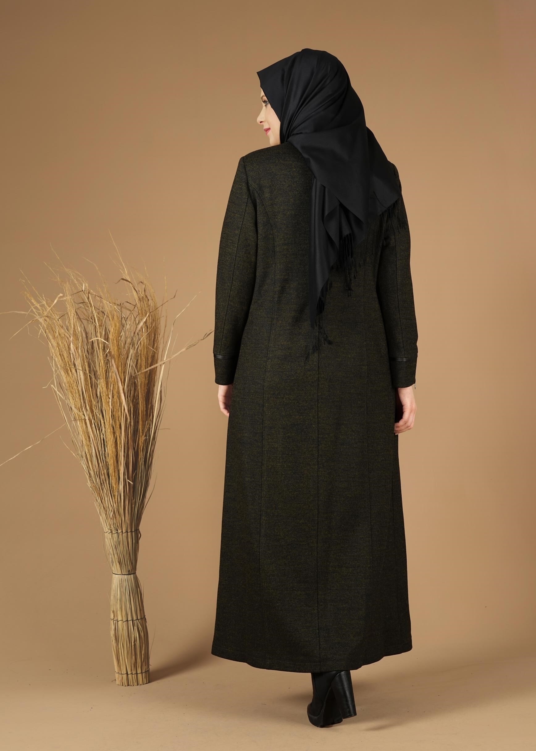 Vêtements hijab VERT MANTEAU EN LAINE ZIPPÉ 9588 