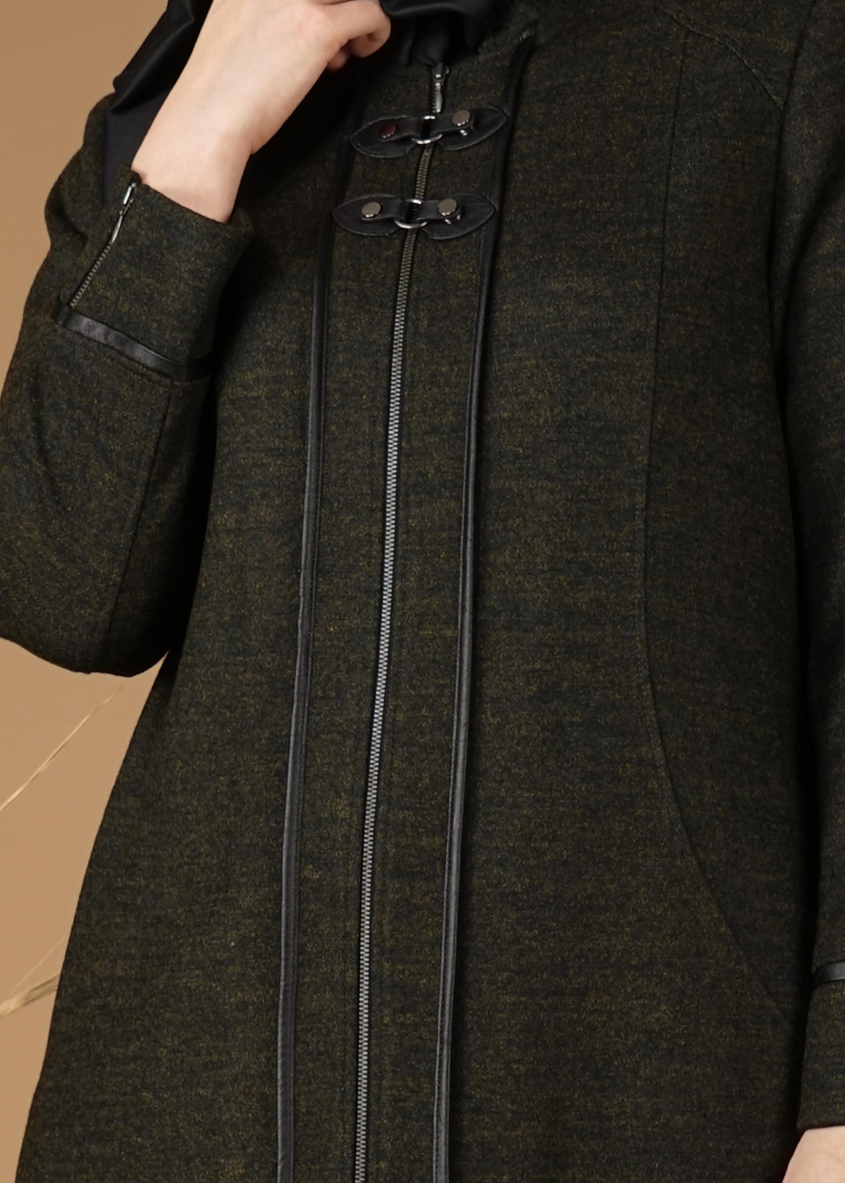 Vêtements hijab VERT MANTEAU EN LAINE ZIPPÉ 9588 