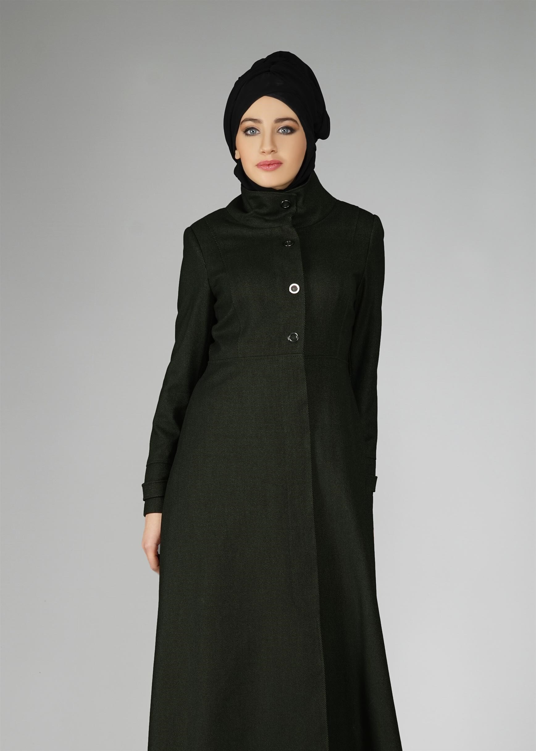 Tesettür giyim HAKİ HAKİM YAKA MANTO 9591