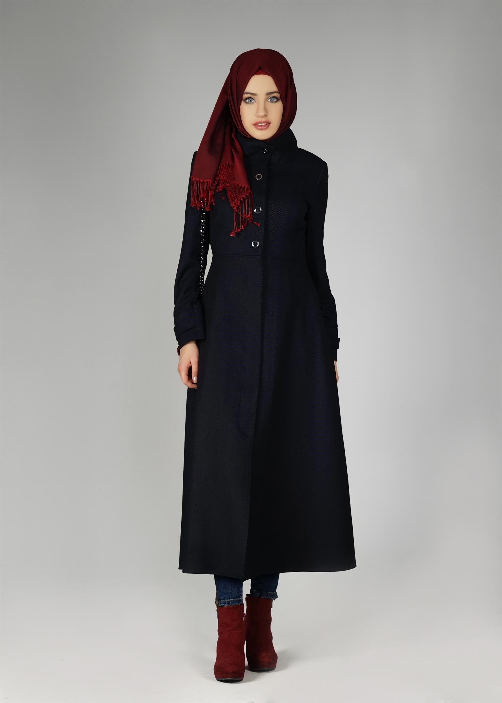 Tesettür giyim LACİVERT HAKİM YAKA MANTO 9591