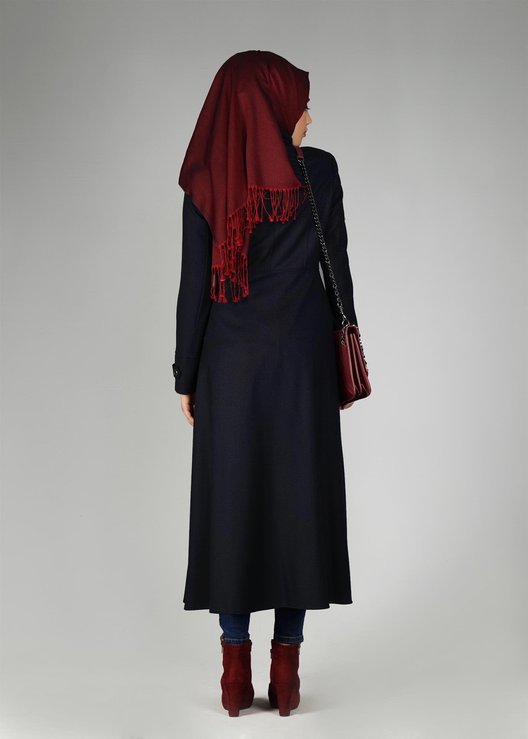 Tesettür giyim LACİVERT HAKİM YAKA MANTO 9591