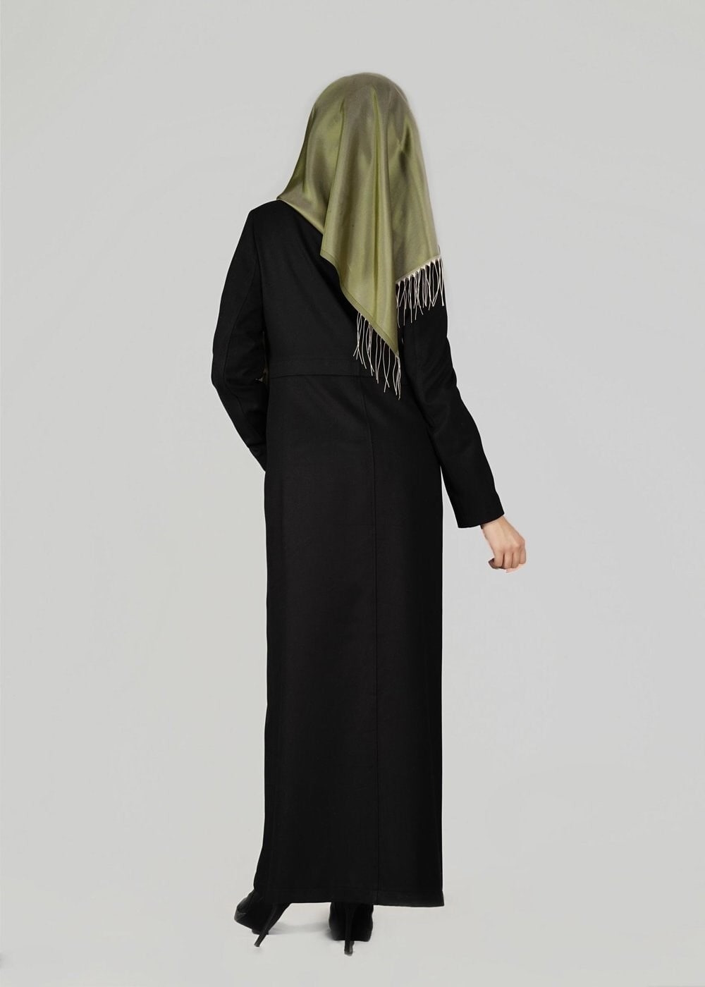 Tesettür giyim SİYAH FERMUARLI CEPLİ MANTO 9602