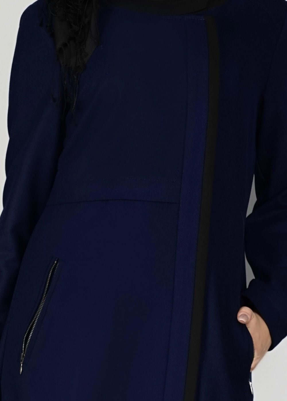 Tesettür giyim LACİVERT FERMUARLI CEPLİ MANTO 9602