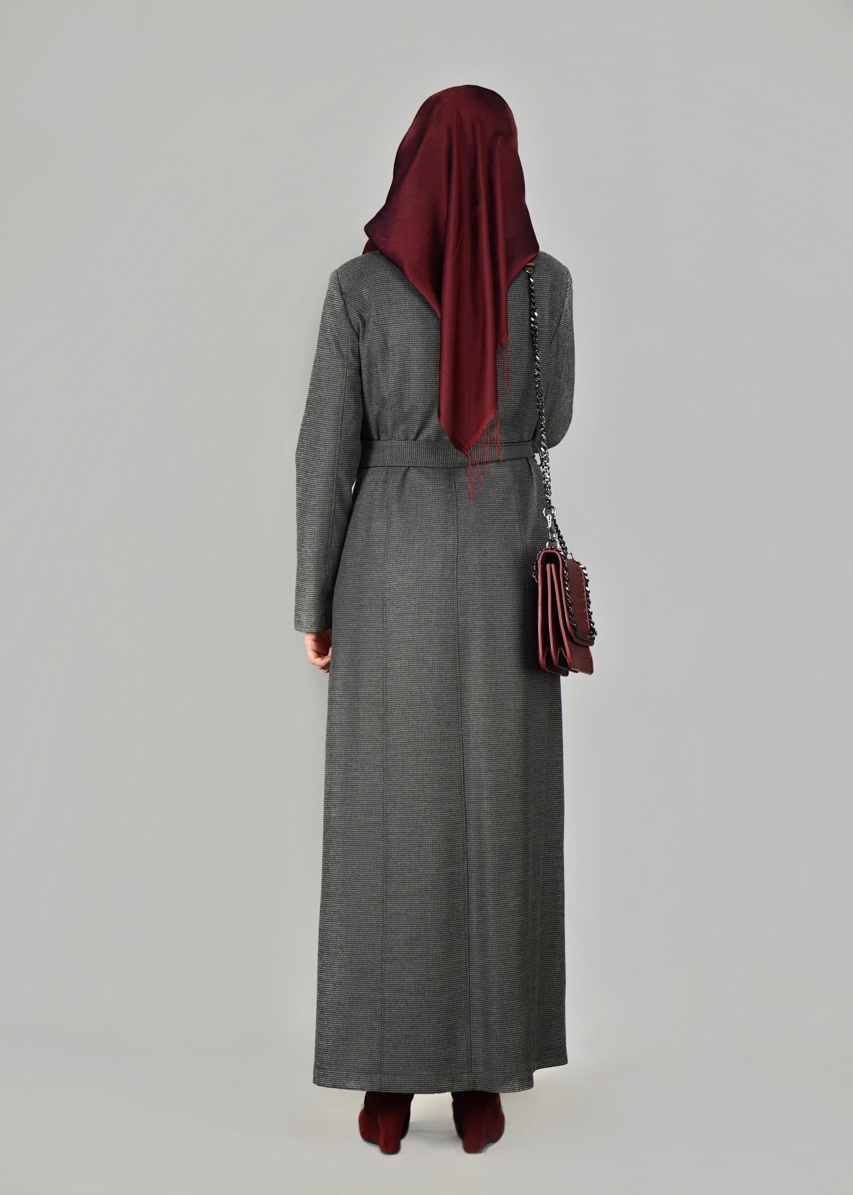 Tesettür giyim GRİ ERKEK YAKA FERMUARLI MANTO 9603