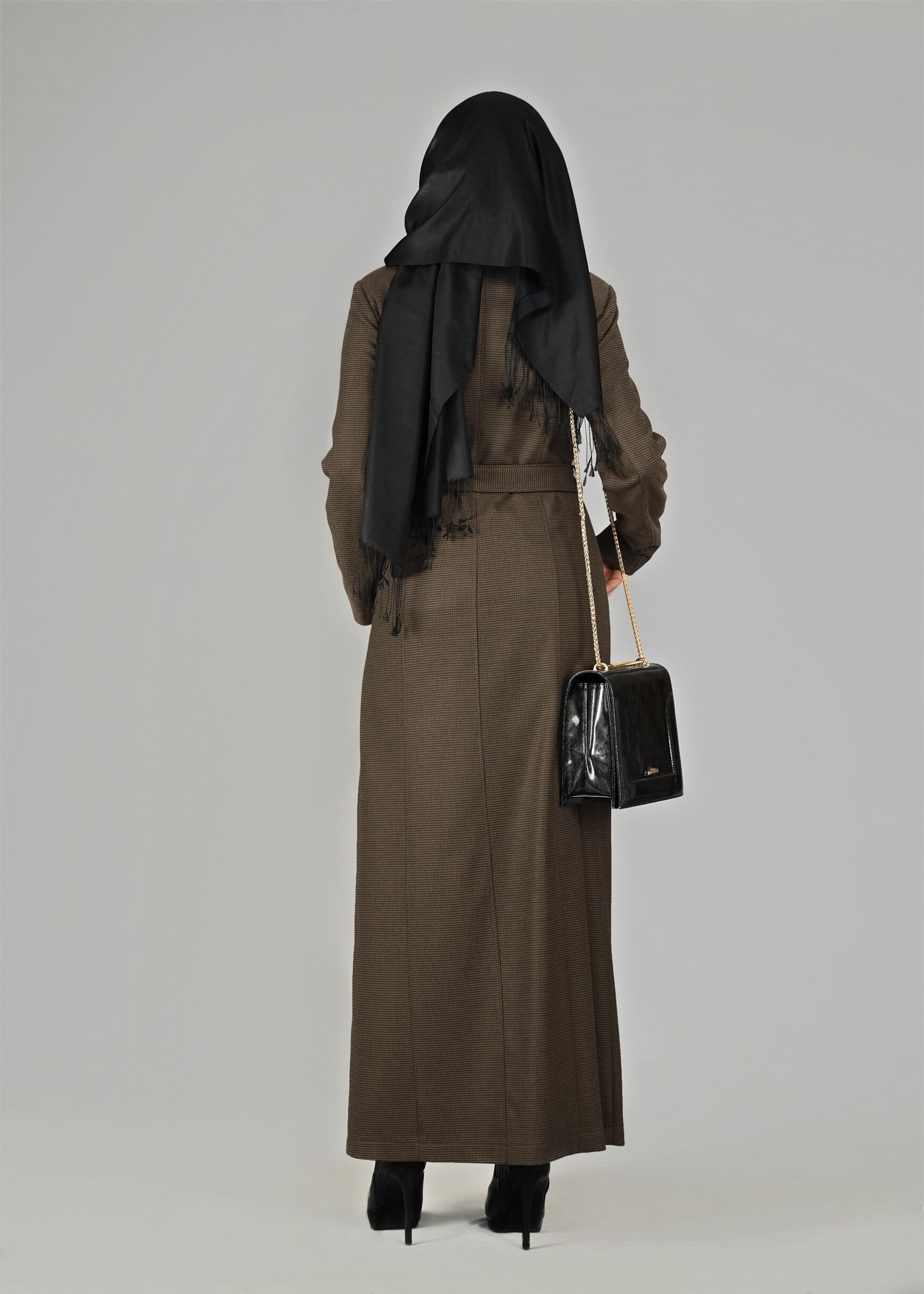 Tesettür giyim KAHVE ERKEK YAKA FERMUARLI MANTO 9603