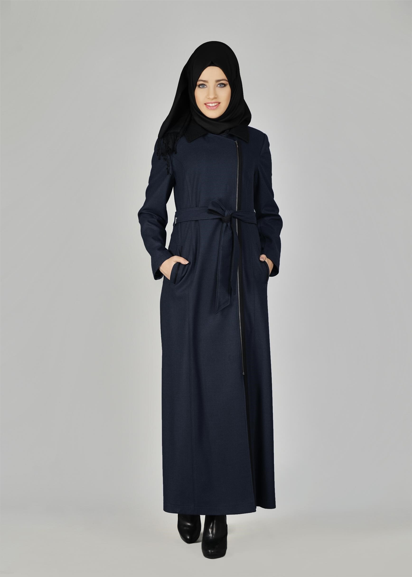 Tesettür giyim LACİVERT ERKEK YAKA FERMUARLI MANTO 9603
