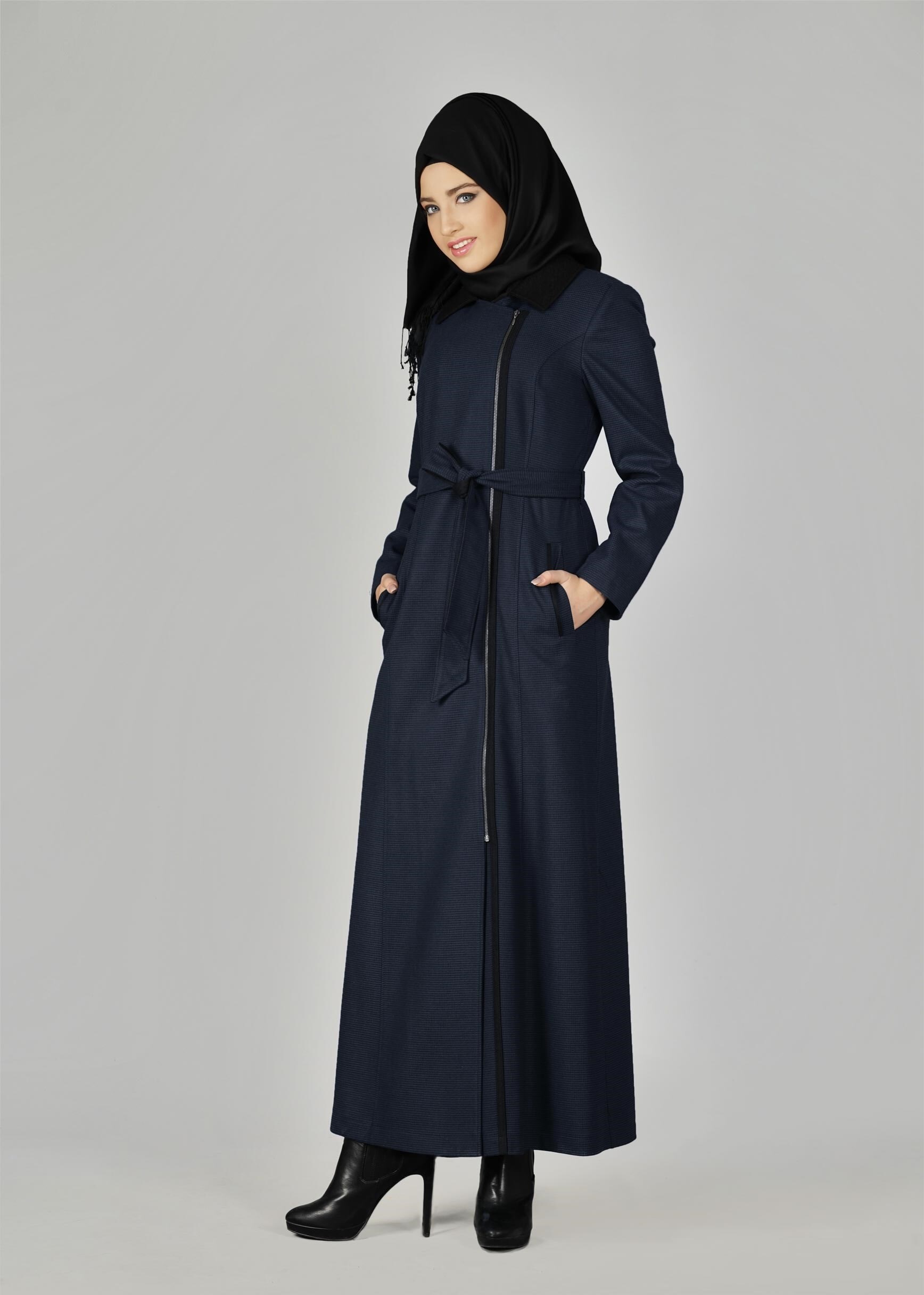 Tesettür giyim LACİVERT ERKEK YAKA FERMUARLI MANTO 9603