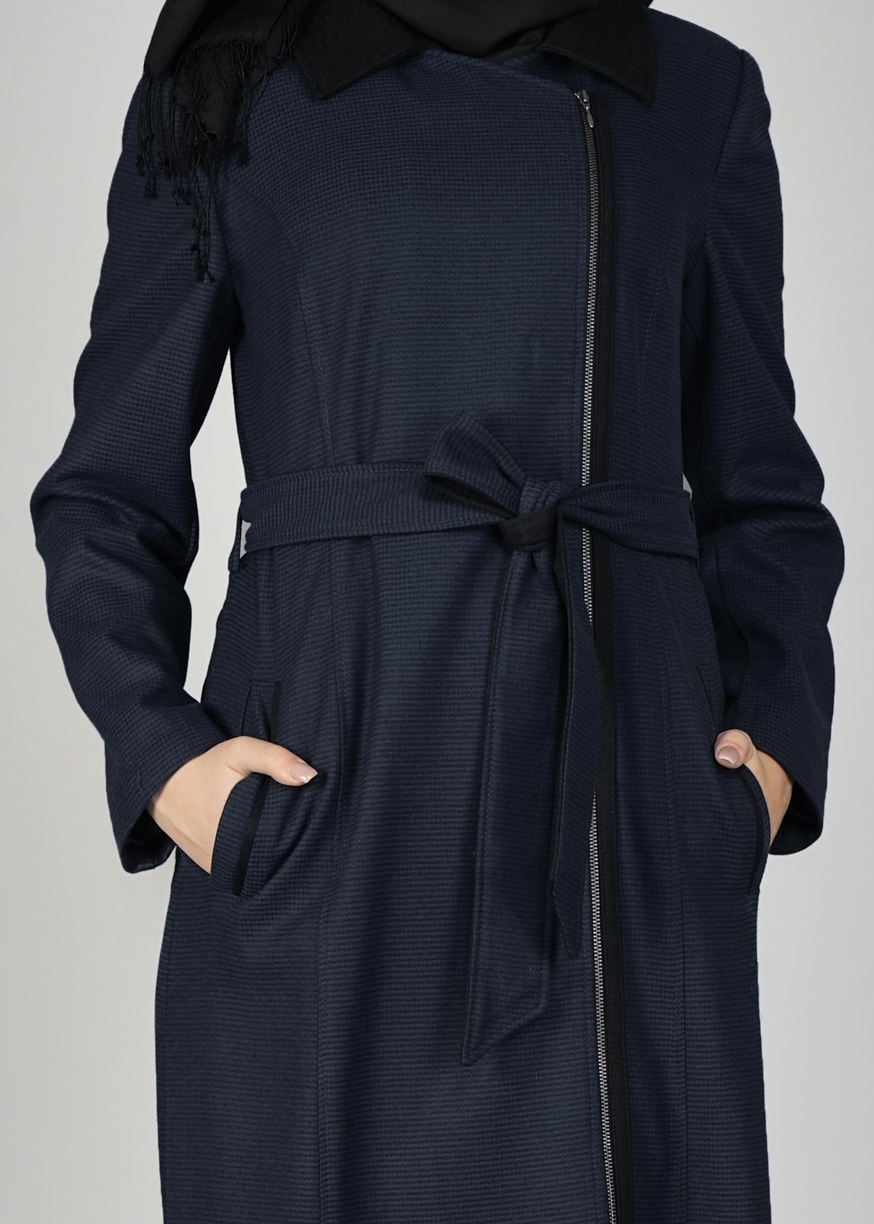 Tesettür giyim LACİVERT ERKEK YAKA FERMUARLI MANTO 9603