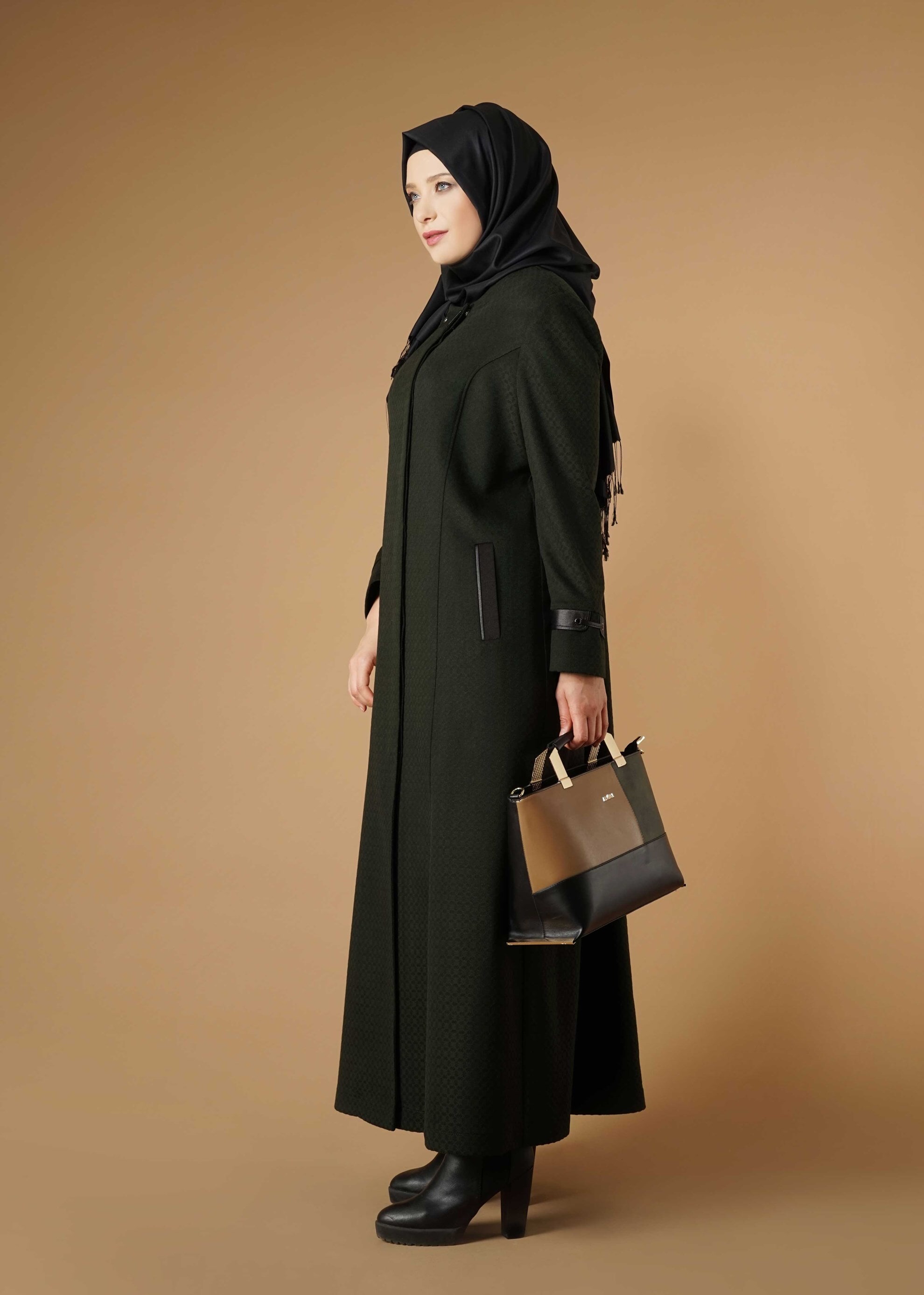 Vêtements hijab KAKI MANTEAU ZIPPÉ 9616 