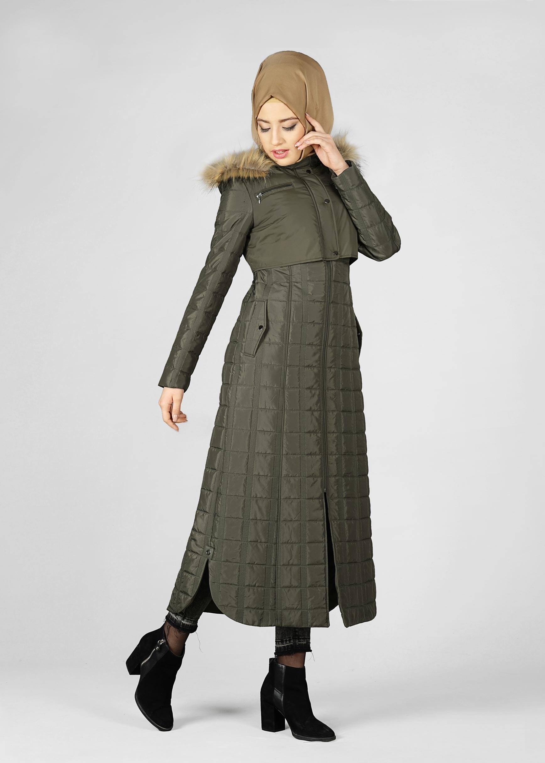 Tesettür giyim HAKİ 9622 MANTO