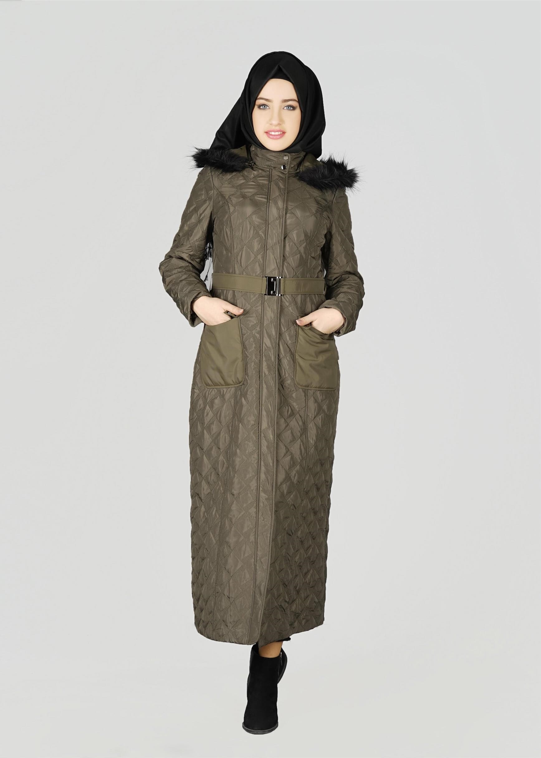 Tesettür giyim HAKİ 9623 MANTO