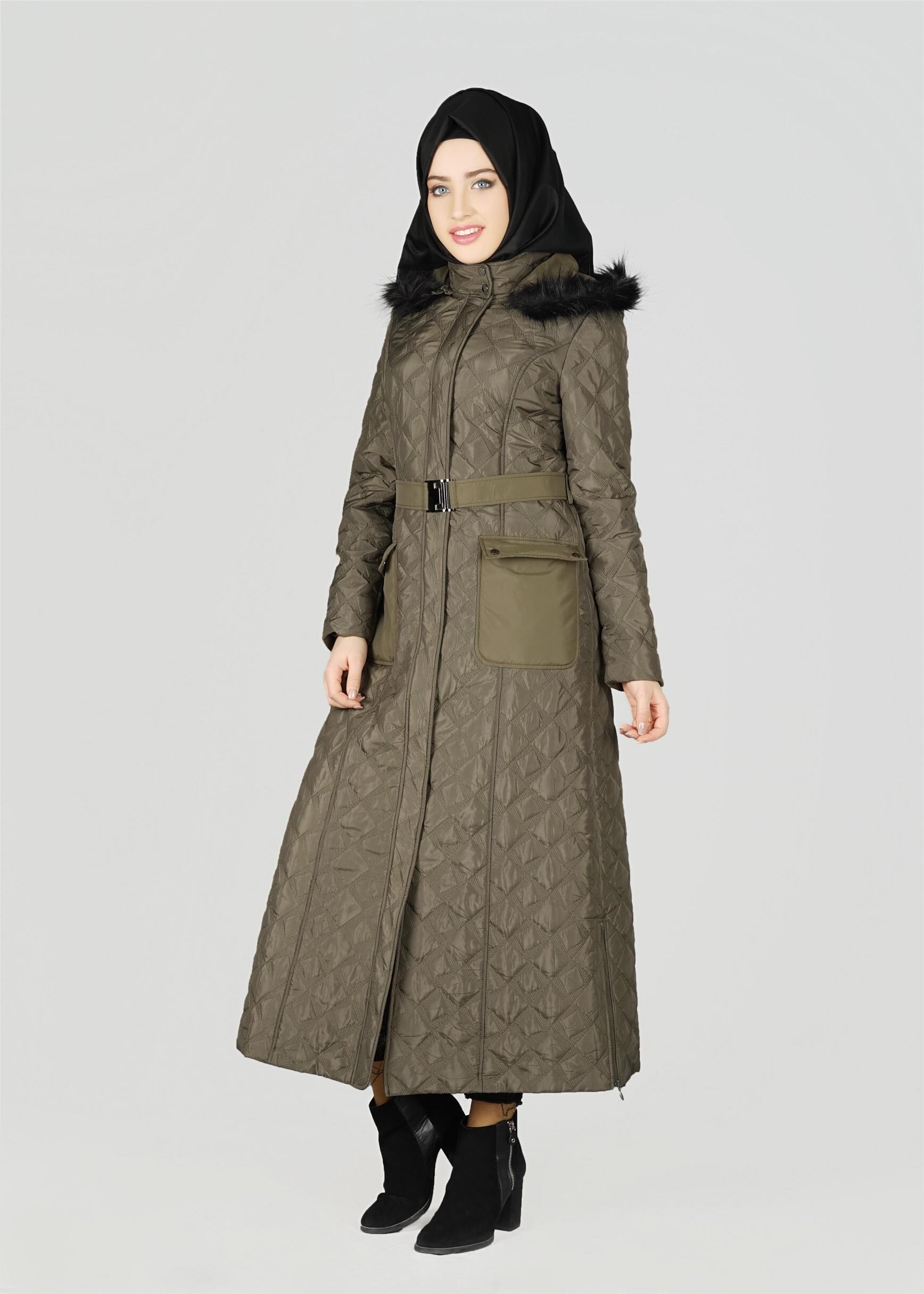 Tesettür giyim HAKİ 9623 MANTO