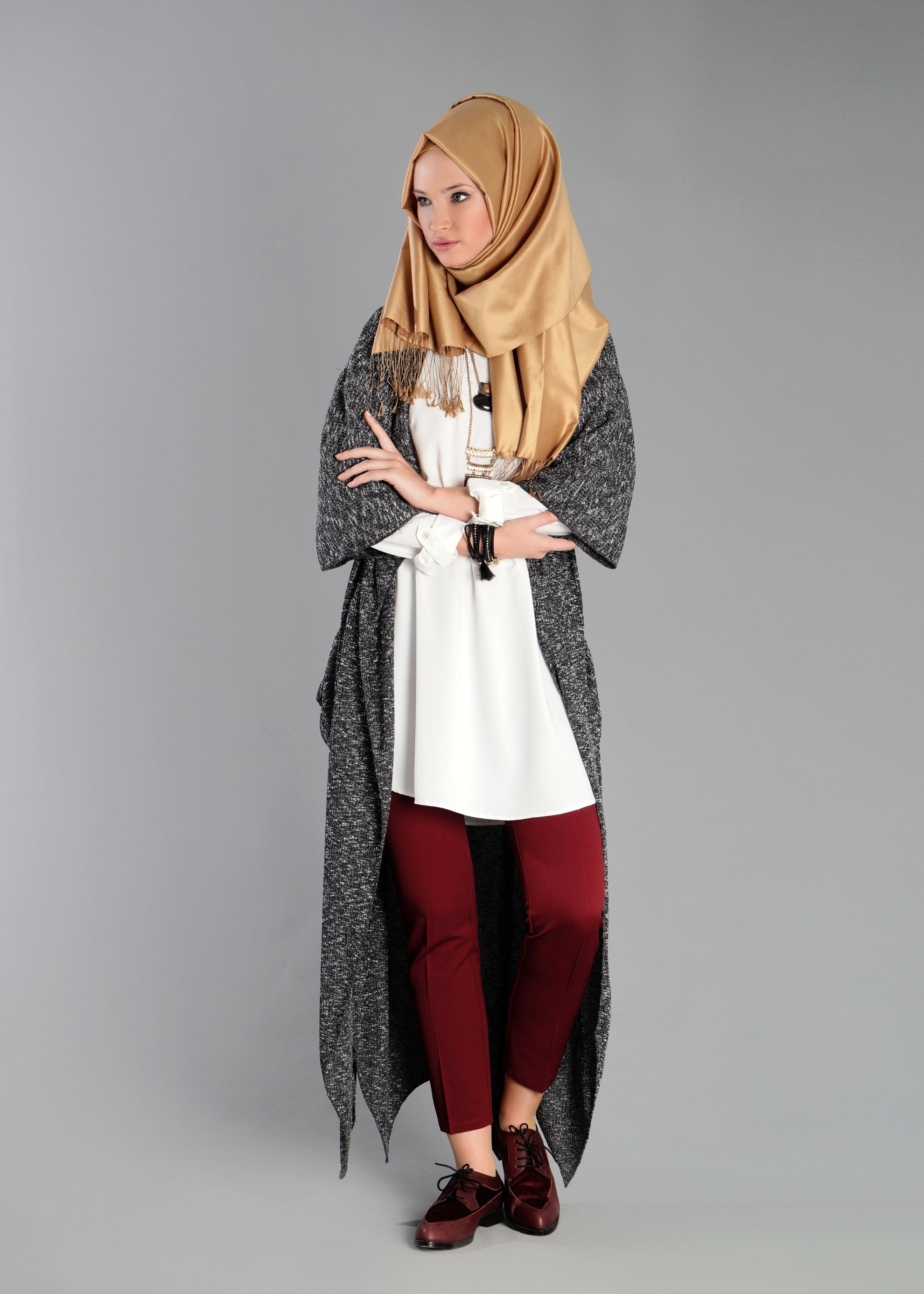 Tesettür giyim BORDO DAR PAÇA PANTOLON 7003 