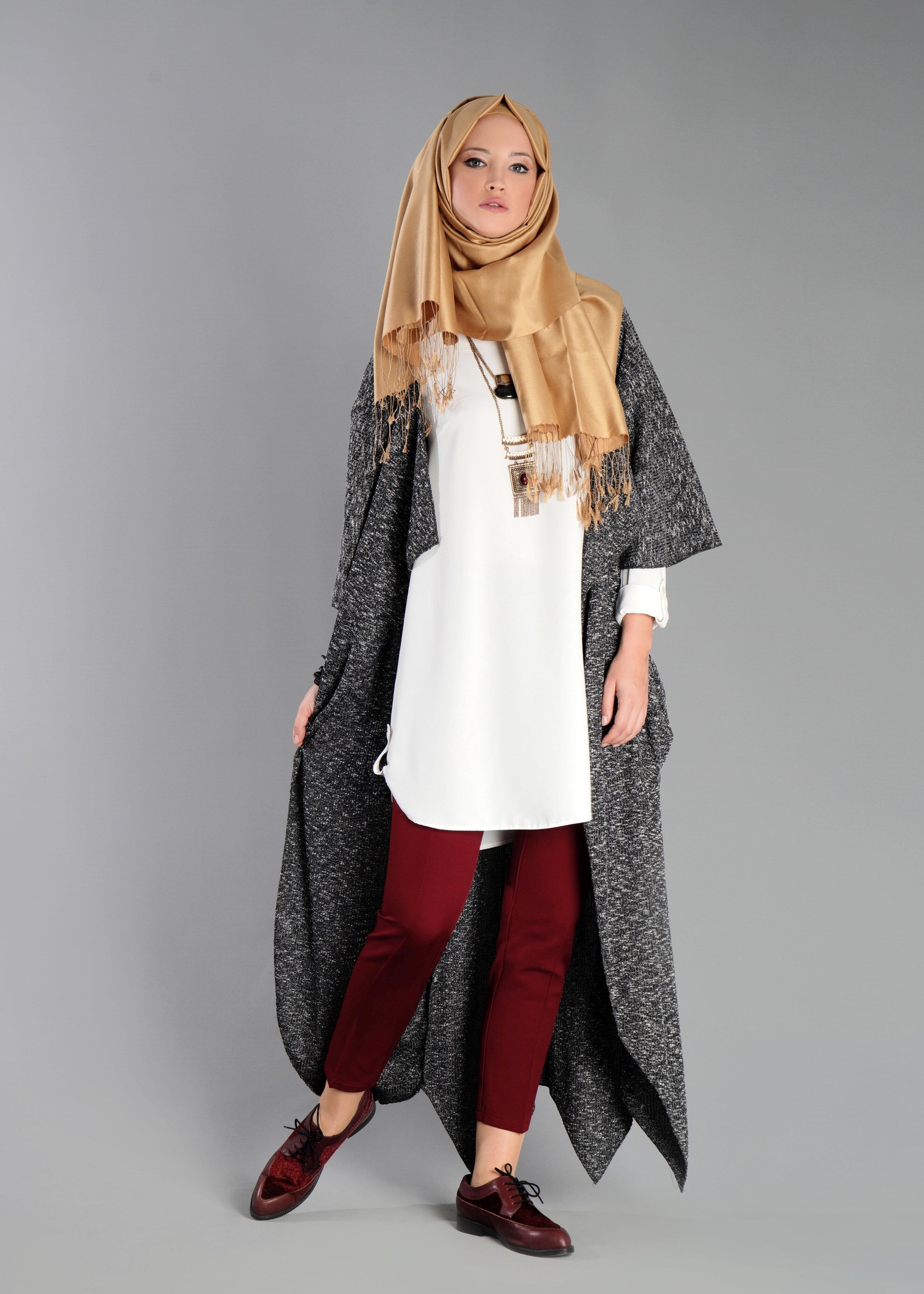 Tesettür giyim BORDO DAR PAÇA PANTOLON 7003 