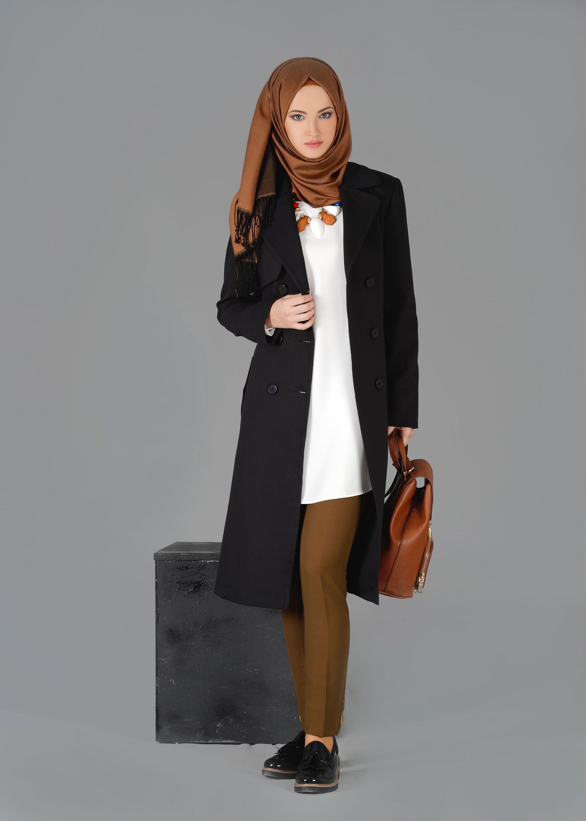 Tesettür giyim KAHVE DAR PAÇA PANTOLON 7003 