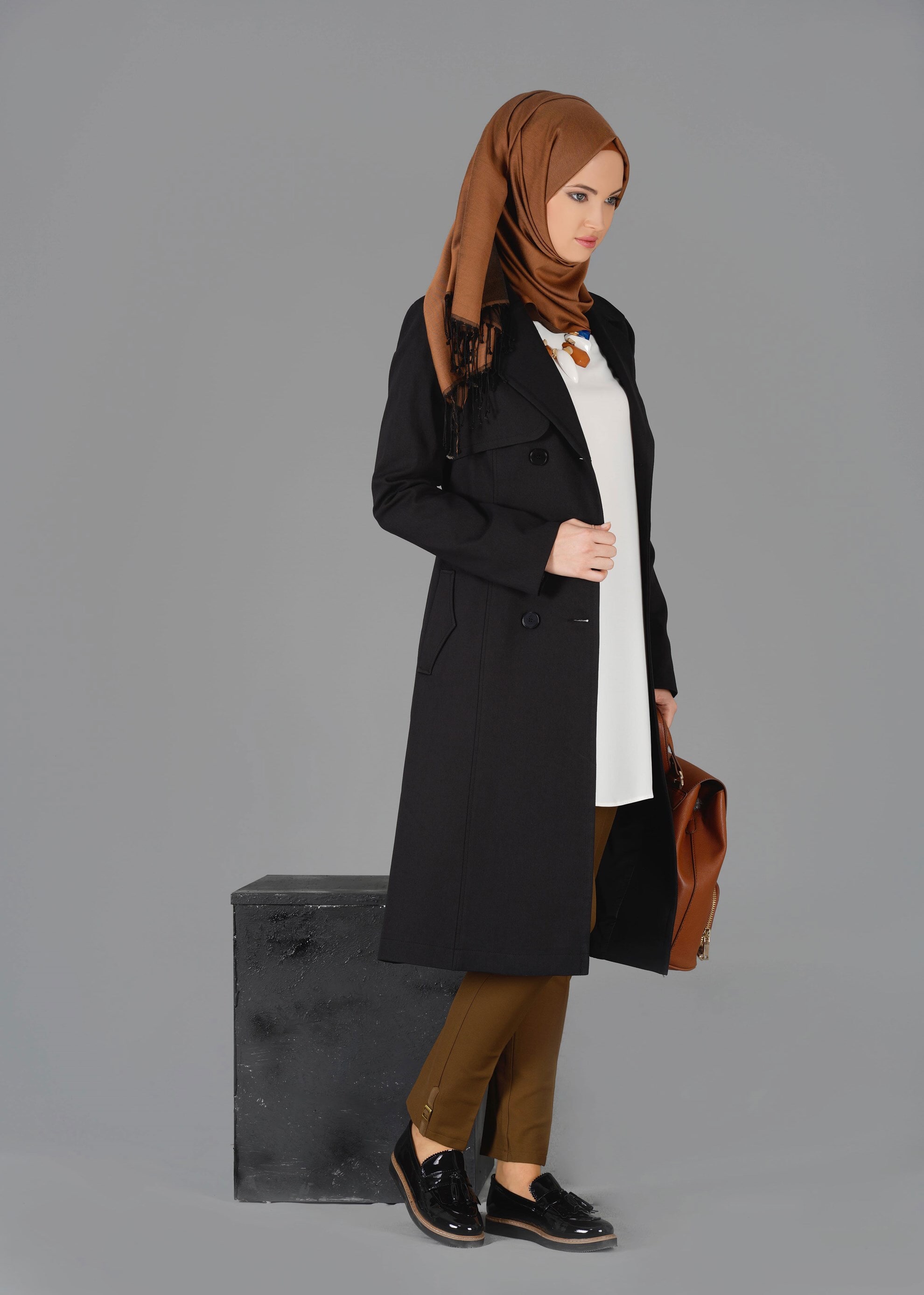 Tesettür giyim KAHVE DAR PAÇA PANTOLON 7003 