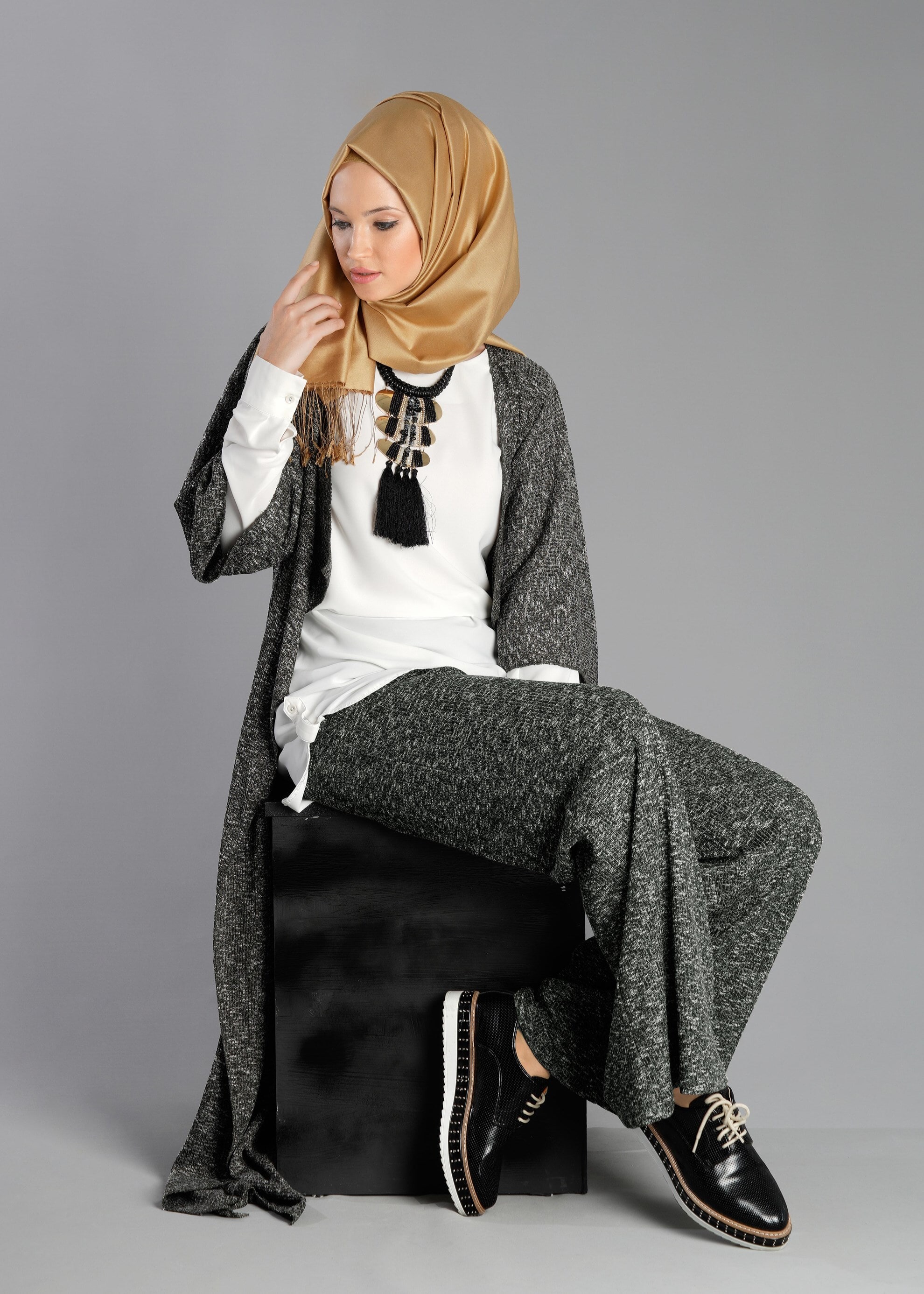 Tesettür giyim HAKİ ÖRME PANTOLON 7023 