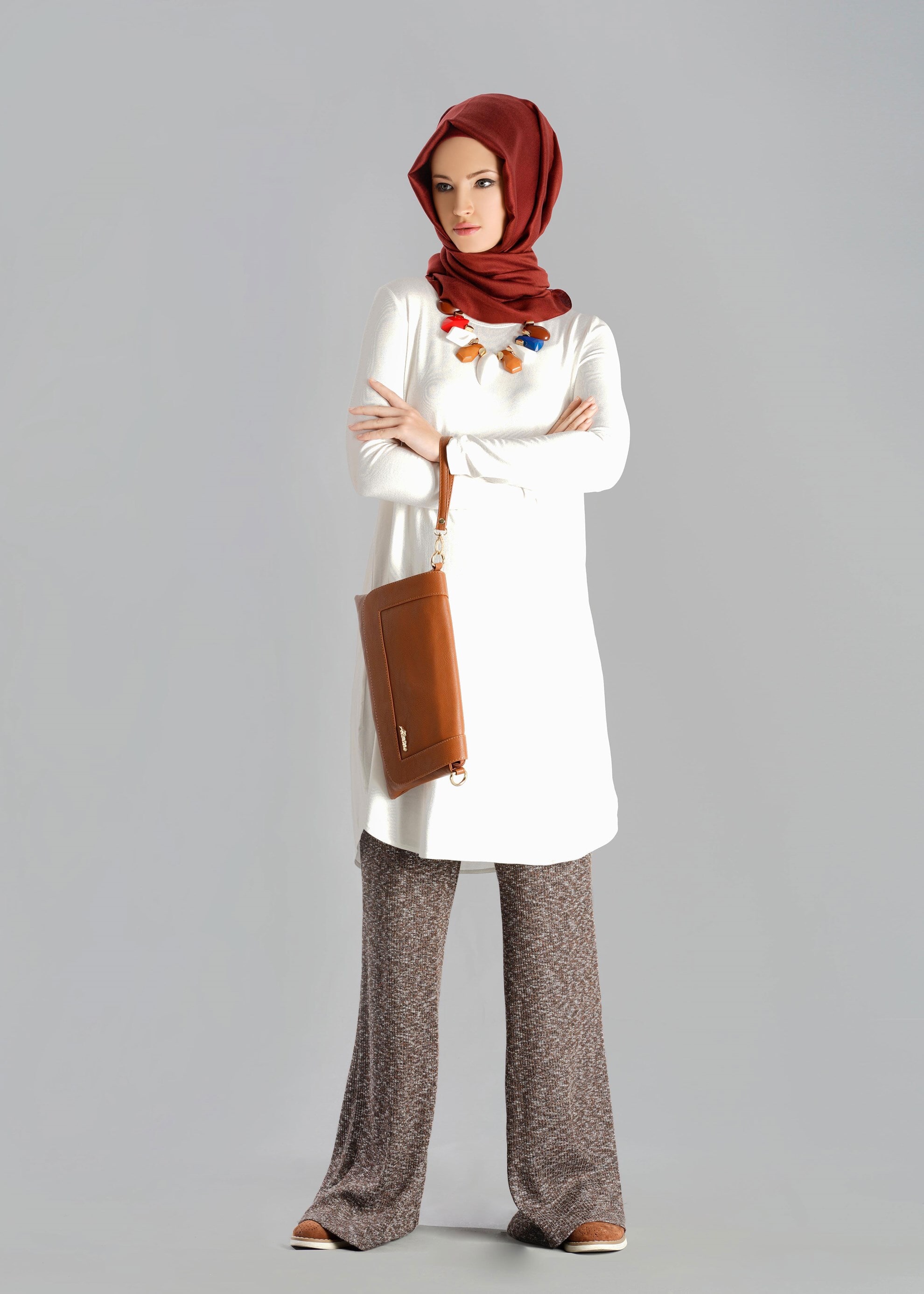 Tesettür giyim TURUNCU ÖRME PANTOLON 7023 