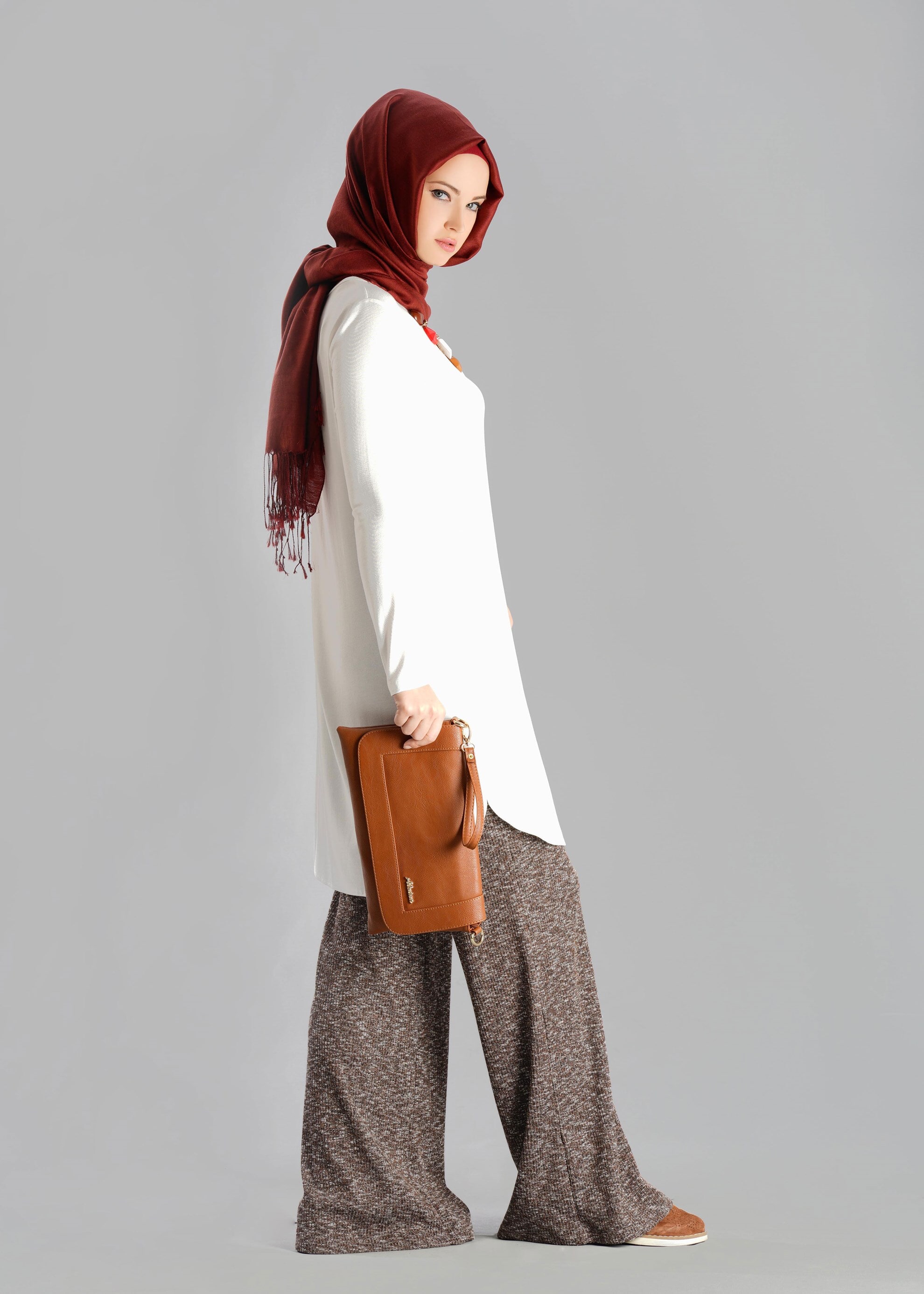 Tesettür giyim TURUNCU ÖRME PANTOLON 7023 