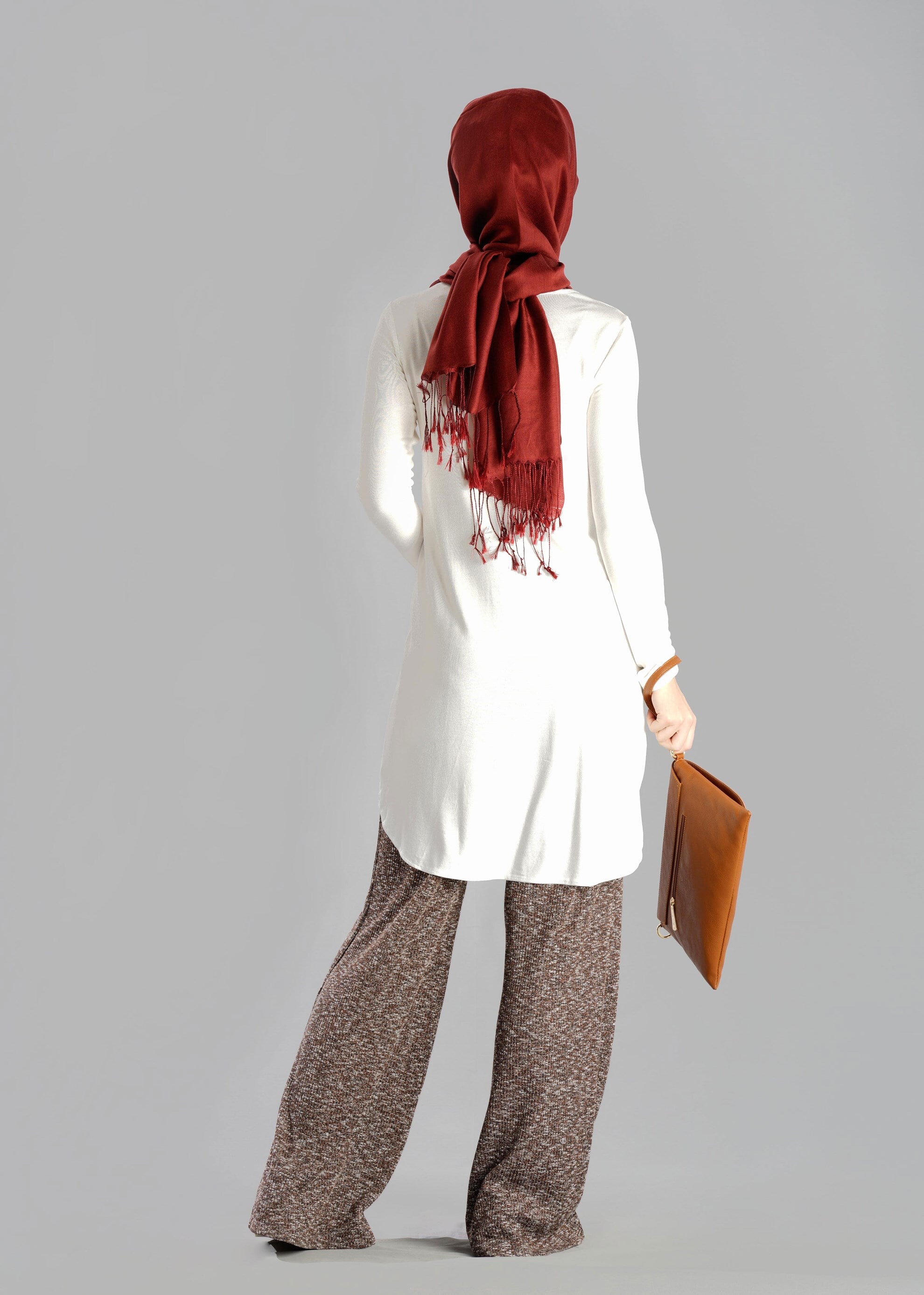 Tesettür giyim TURUNCU ÖRME PANTOLON 7023 