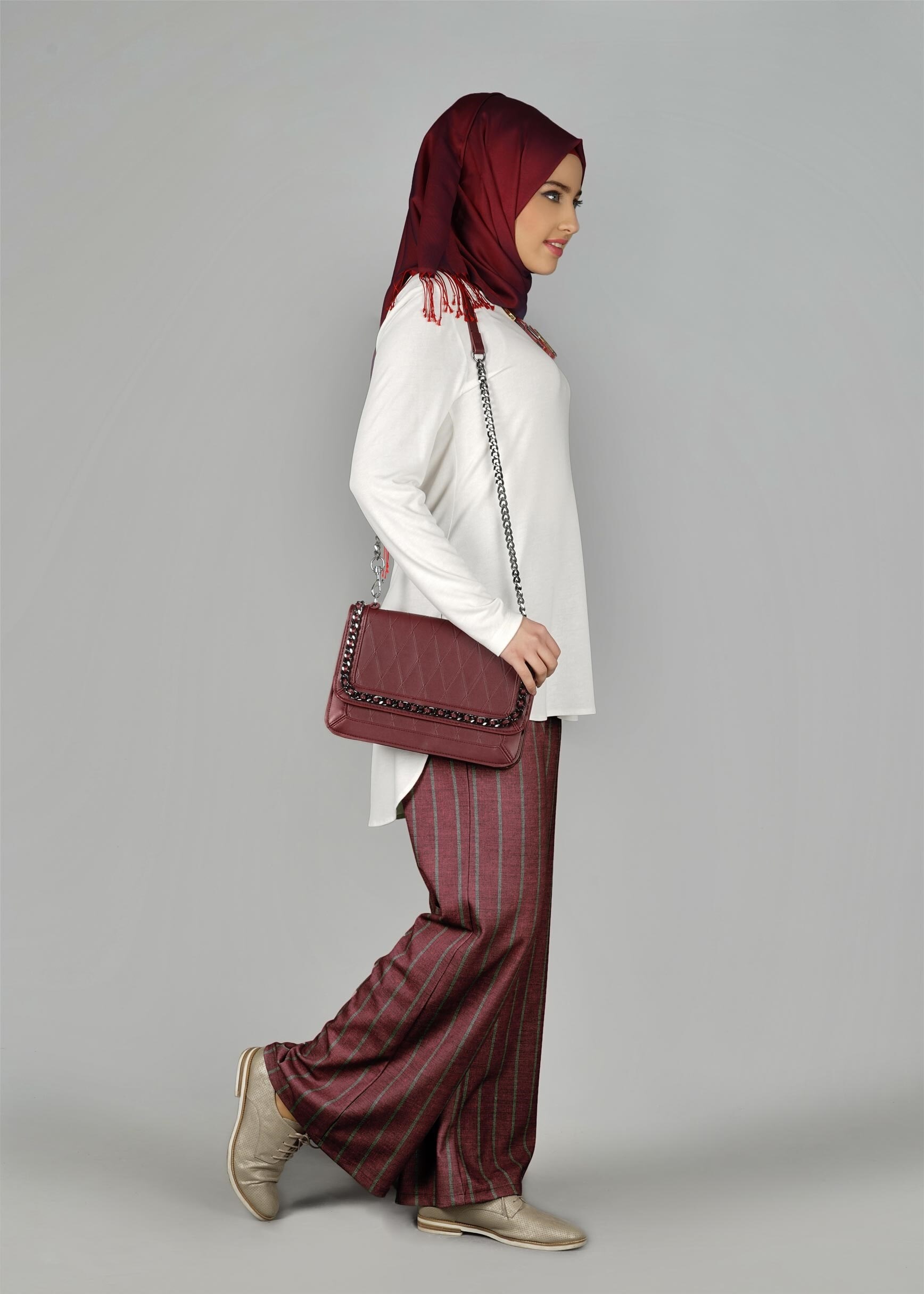 Tesettür giyim BORDO 7034 Queen 11029 Tesettür Pantolon 38/46 TEK36