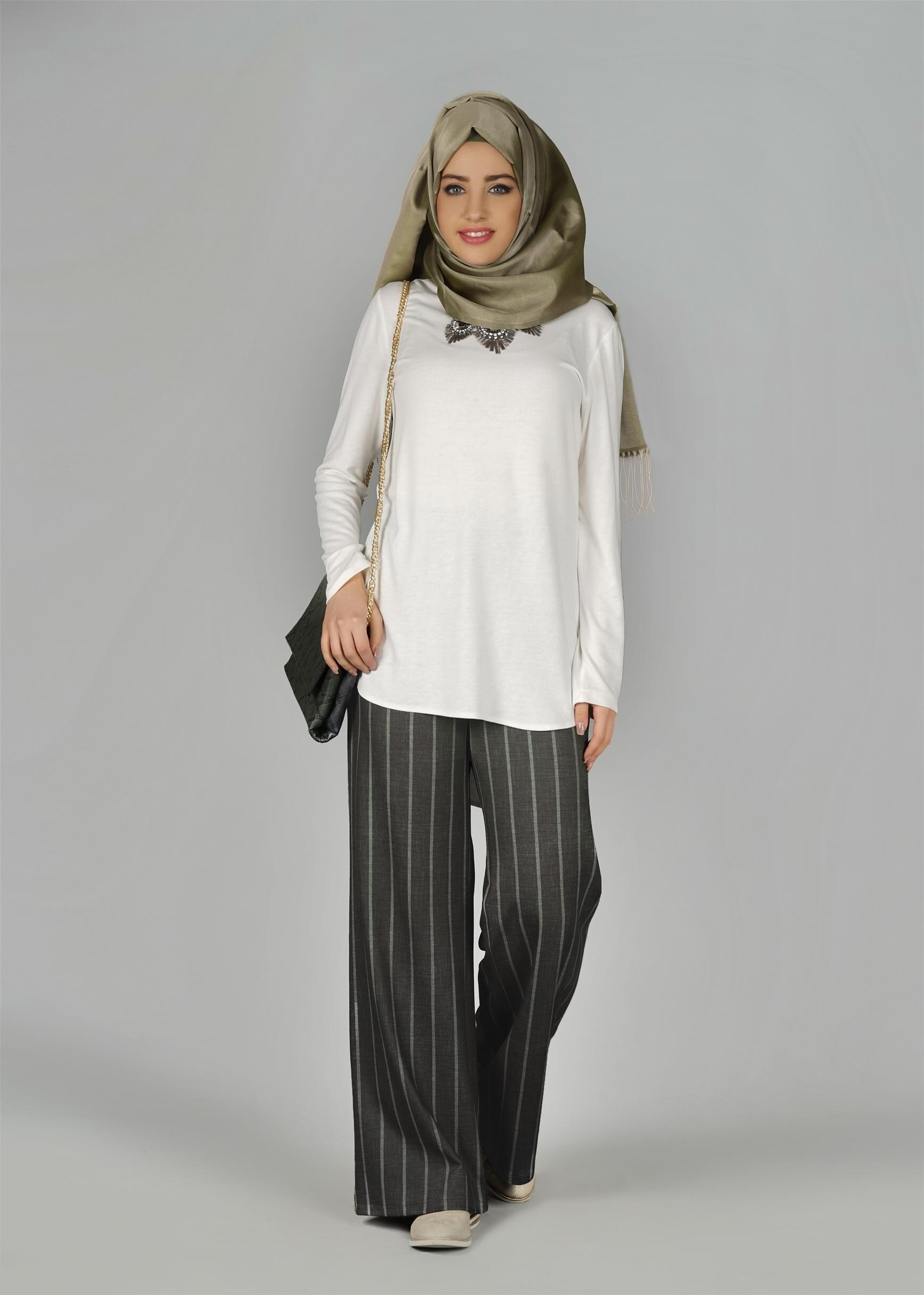 Tesettür giyim GRİ 7034 Queen 11029 Tesettür Pantolon 38/46 TEK36