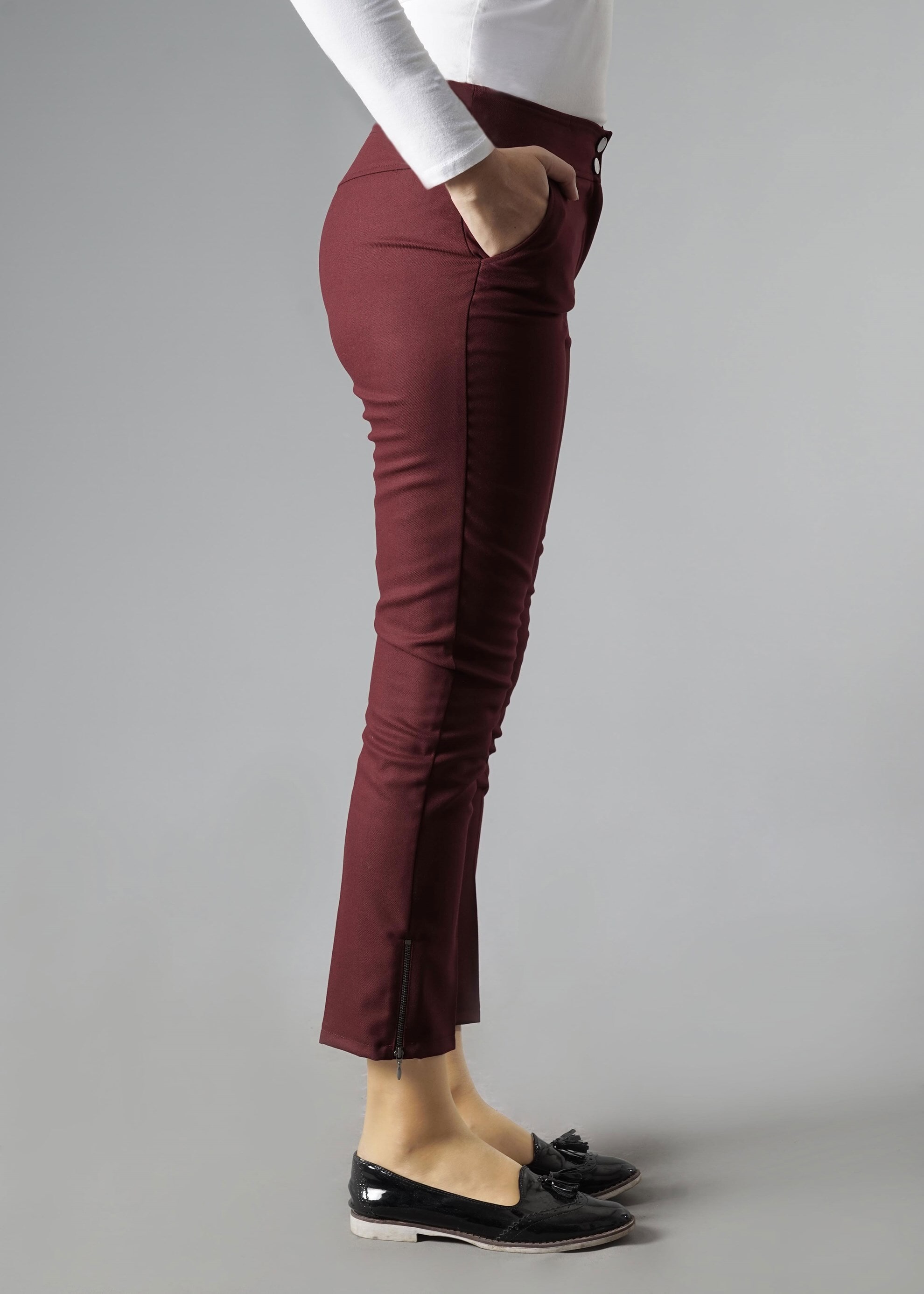 Tesettür giyim BORDO BİLEK KISMI FERMUARLI PANTOLON 7043