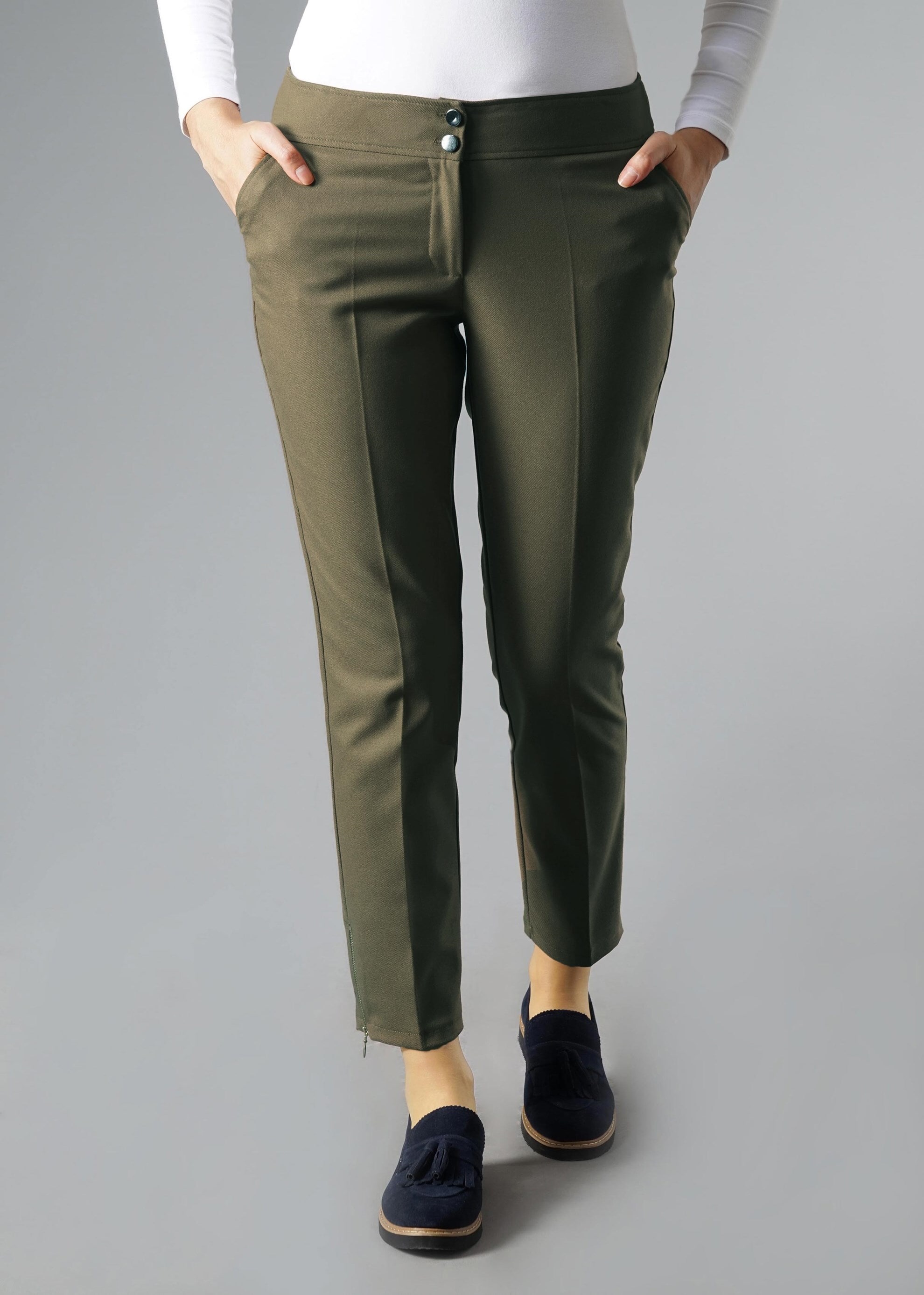 Tesettür giyim HAKİ BİLEK KISMI FERMUARLI PANTOLON 7043