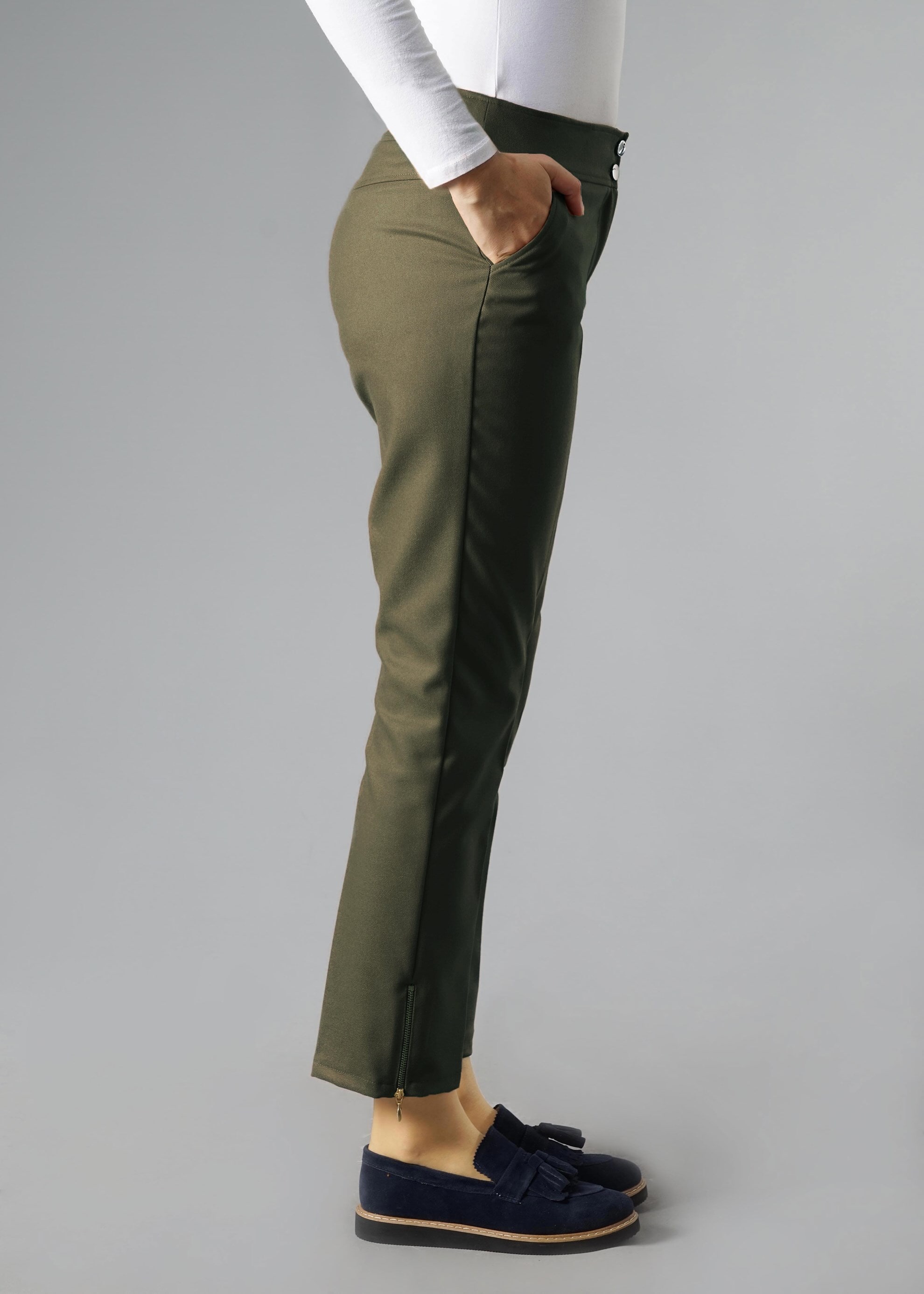 Tesettür giyim HAKİ BİLEK KISMI FERMUARLI PANTOLON 7043