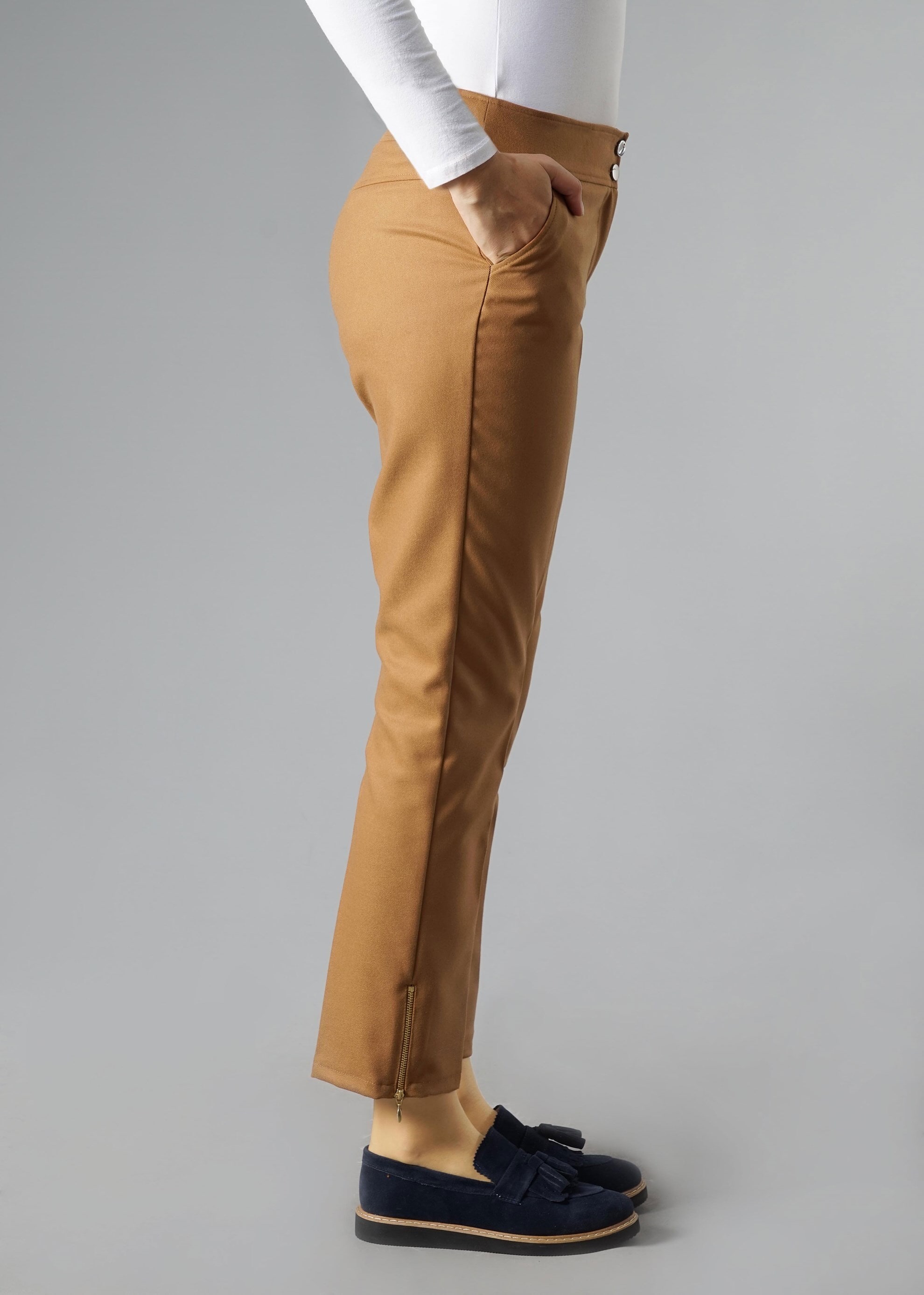 Tesettür giyim KAHVE BİLEK KISMI FERMUARLI PANTOLON 7043