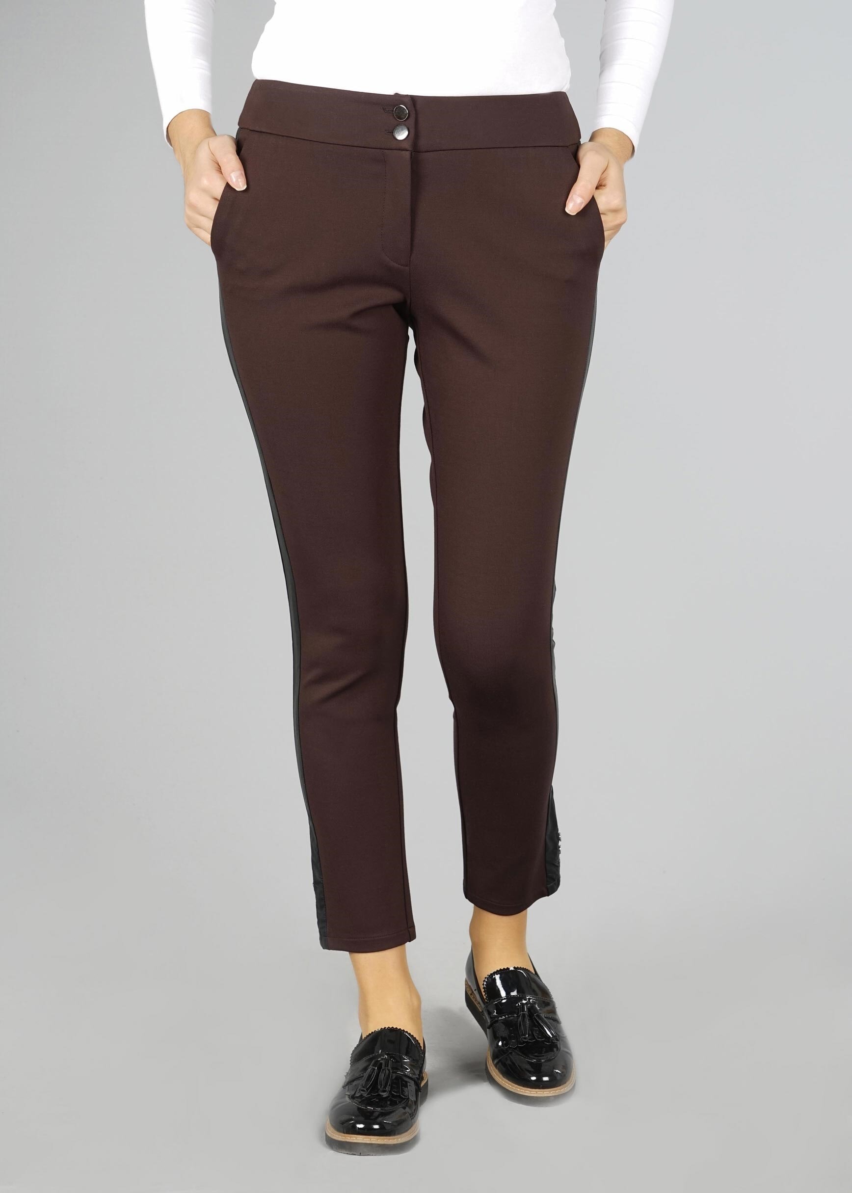 Tesettür giyim KAHVE YANLARI DERİ DETAYLI DÜĞMELİ PANTOLON 7063