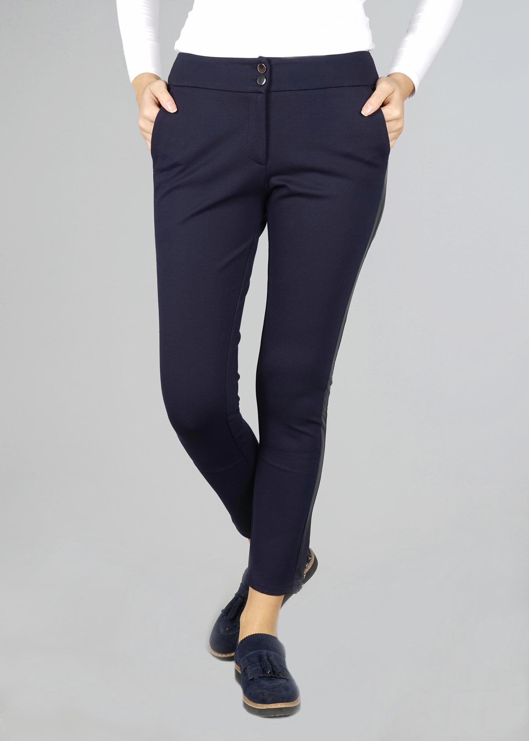 Tesettür giyim LACİVERT YANLARI DERİ DETAYLI DÜĞMELİ PANTOLON 7063