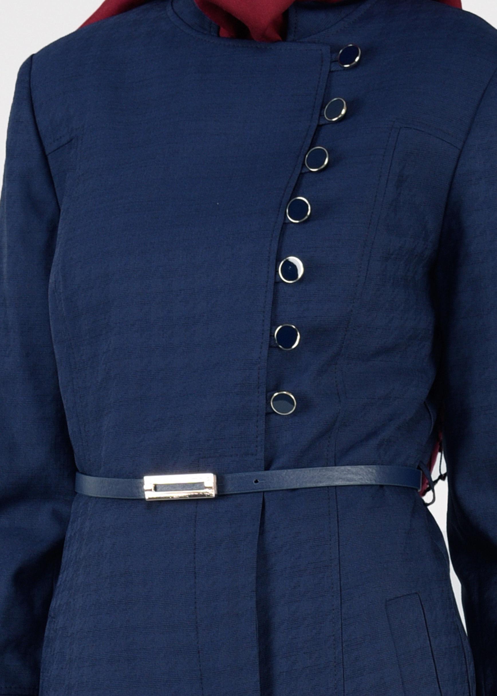 Tesettür giyim LACİVERT DÜĞME DETAYLI KEMERLİ PARDESÜ 1854