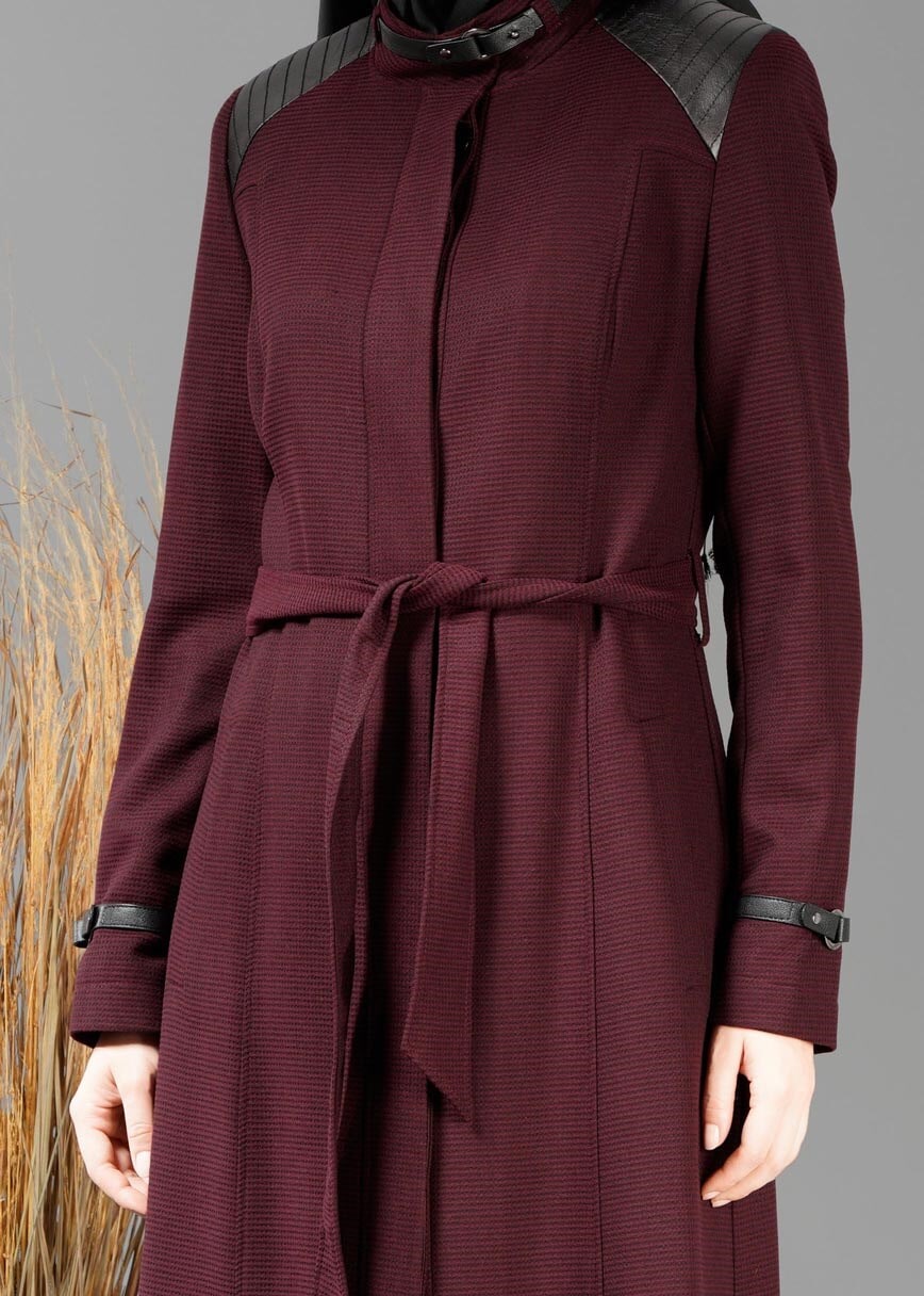 Tesettür giyim MÜRDÜM DOKULU KUŞAKLI PARDESÜ 1872