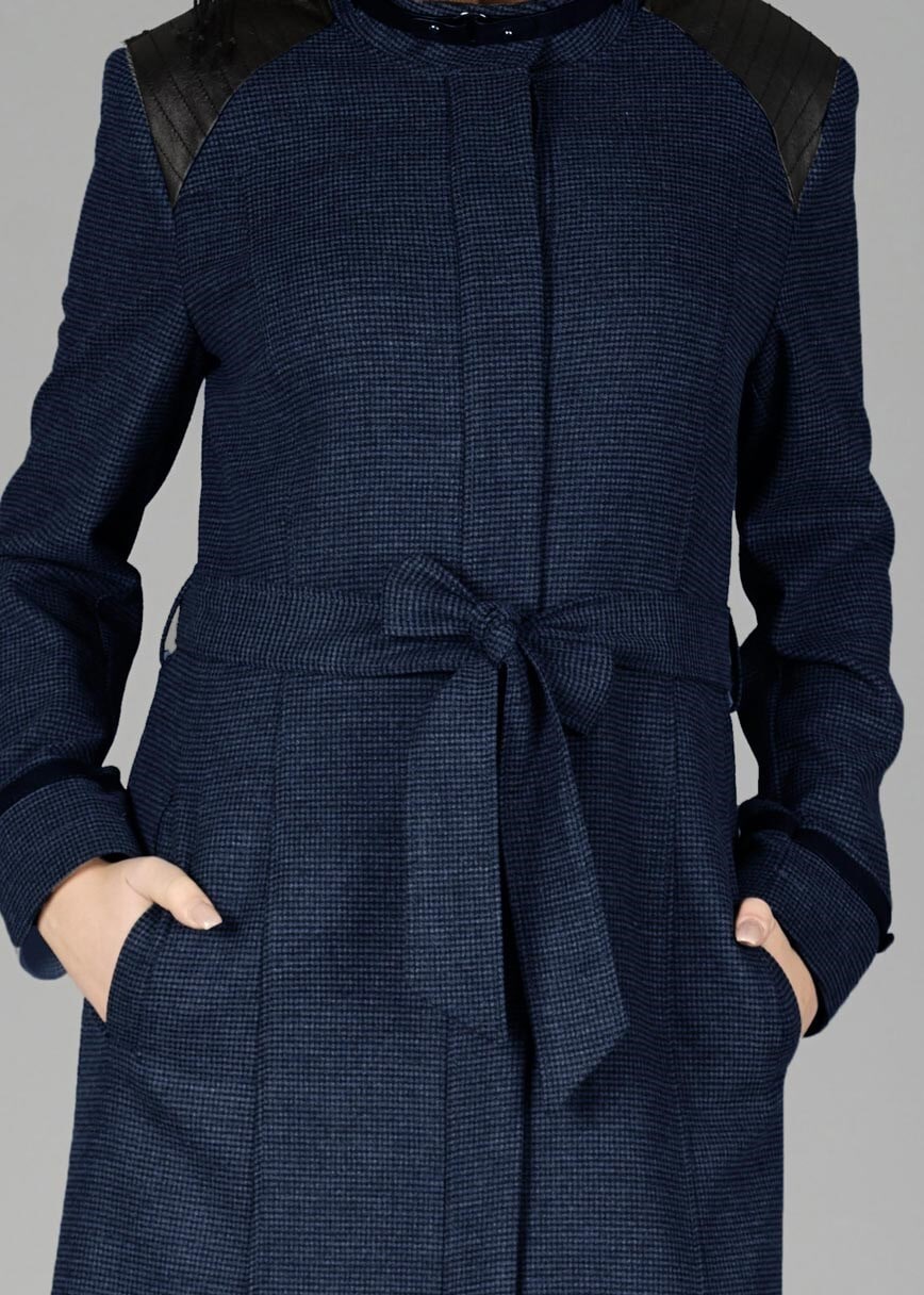 Tesettür giyim LACİVERT DOKULU KUŞAKLI PARDESÜ 1872