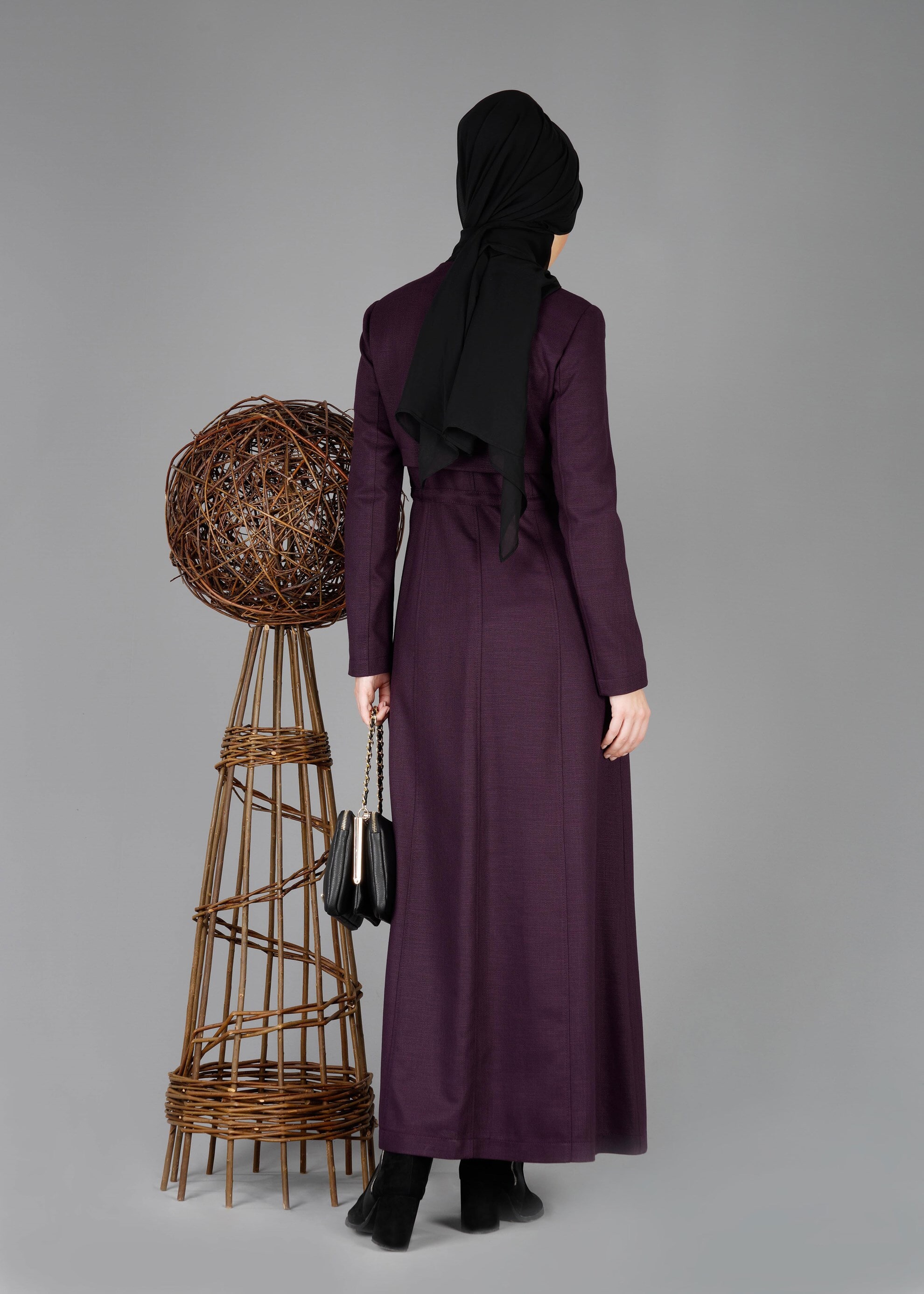 Tesettür giyim MOR BELDEN BÜZGÜ BAĞCIKLI PARDESÜ 1875